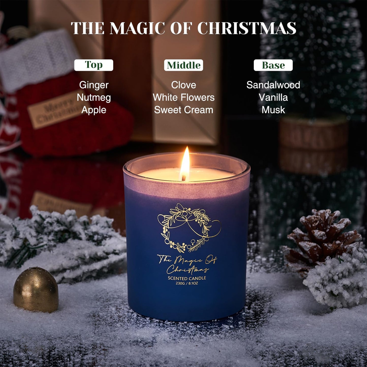 M&SENSE Christmas Holiday Candle - THE Magic of Christmas Scent, 8.1oz Soy Wax, Ideal Winter Home Decor Gift for Women and Men