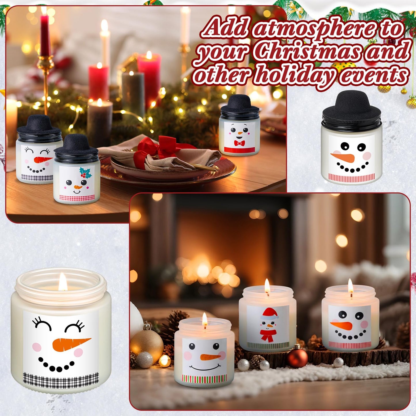 Lounsweer 12 Pcs Christmas Candles Bulk Gifts Set for Women Men 3.5oz Snowman Scented Candles Jar Soy Wax Candle with Mini Snowman Decor Cap for Christmas New Year Winter Decor