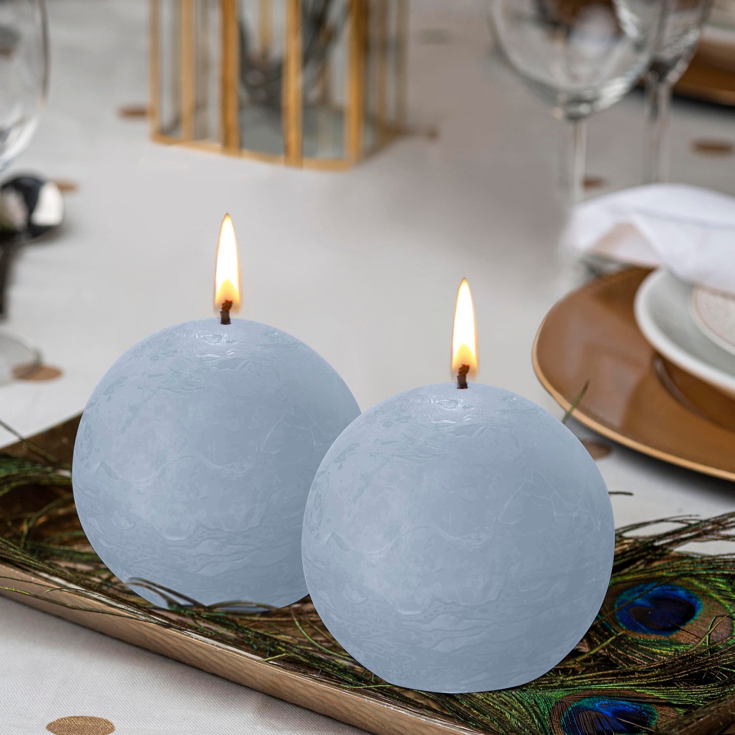 BOLSIUS 3 Pack Sky Blue Rustic Ball Pillar Candles - 3 Inch - Premium European Quality - Includes Natural Plant-Based Wax - Unscented Dripless Smokeless 25 Hour Party Décor and Wedding Candles