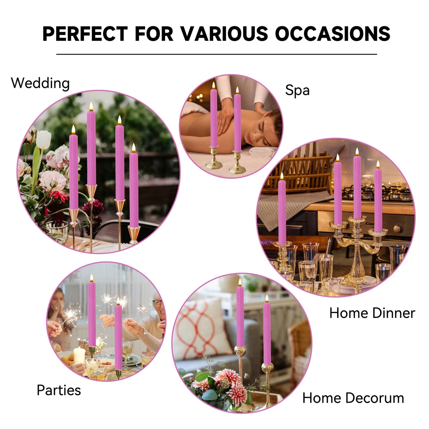 Gedengni Beeswax Honeycomb Flameless LED Taper Candles, 9.5 Inch Flickering Wax Candles with Remote & Timer, Pink Battery Operated Dripless Tapered Candle for Home Wedding Decor, 4 Pack
