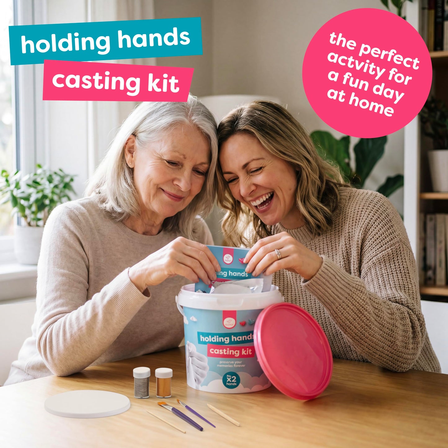 chuckle Hand Casting Kit with Base & Paints, Holding Hands Sculpture Molding Kit, Hand Mold Kit Couples Activities - Mothers Day Gifts for Mom, Fathers Day, Anniversary, Engagement, Wedding, Birthday