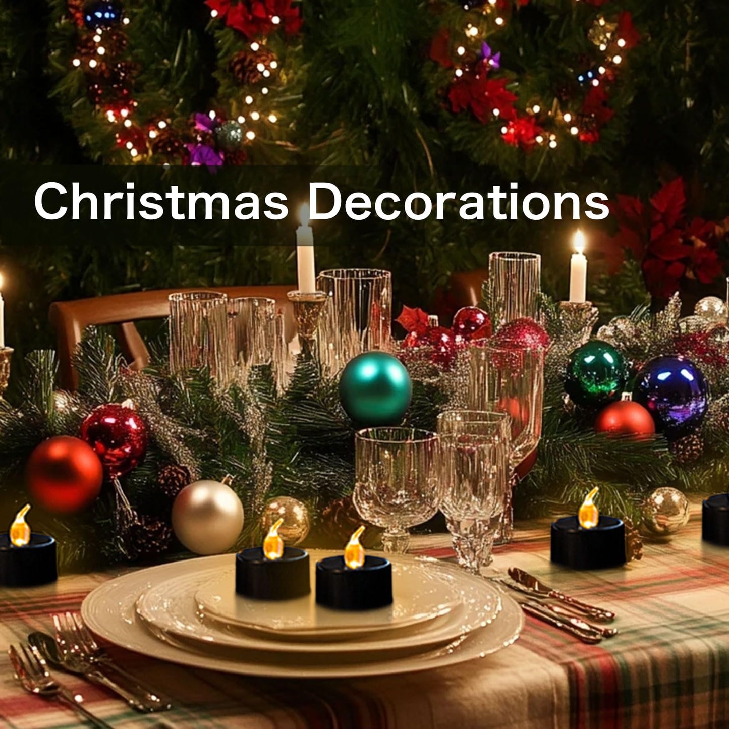 LANKER 24 Pack Black Tea Lights Candles, Flickering Warm Yellow Flameless LED Tealights, Long Lasting Battery Operated Fake Candles, Decoration for Wedding, Halloween and Christmas