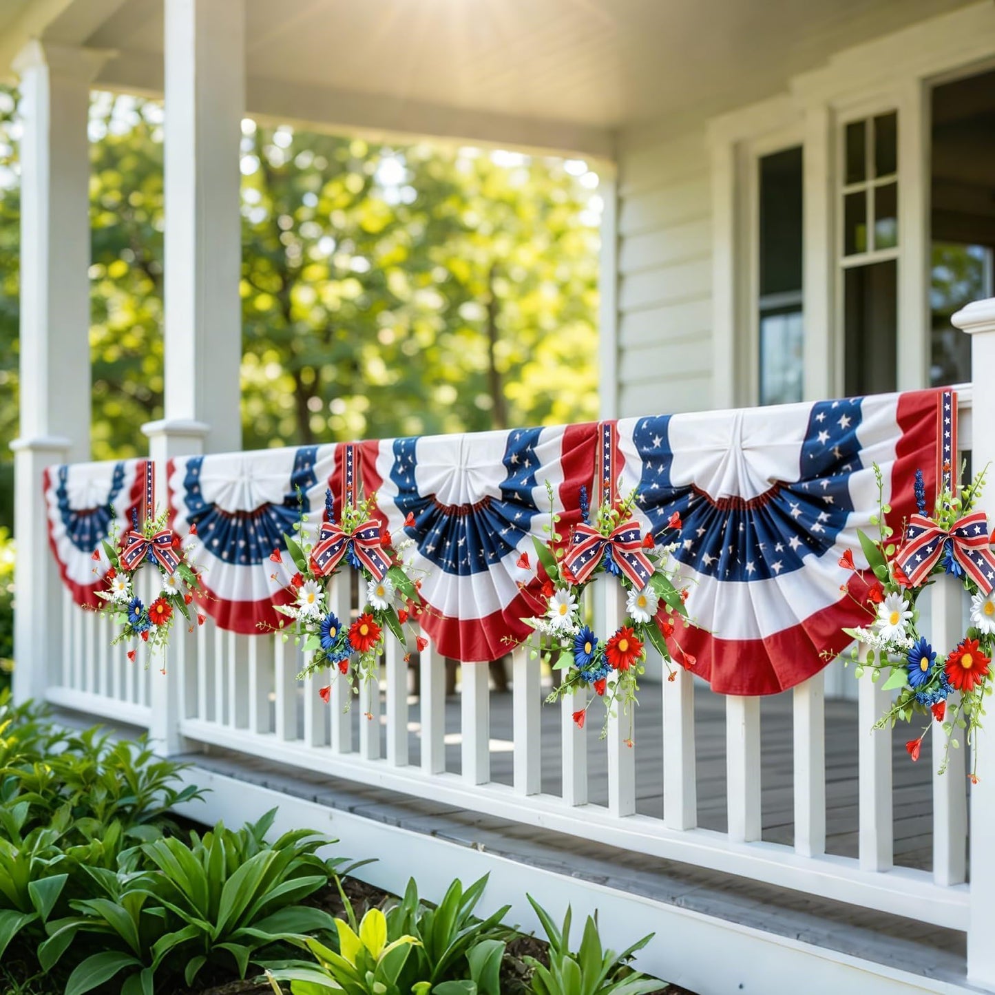 4 Pcs Mini Patriotic American Kitchen Cabinet Wreaths Small 4th of July Floral Swag Wreath for Front Door with Ribbon Daisy July Independence Day Hanging Wreath for Porch Wall Farmhouse Decor