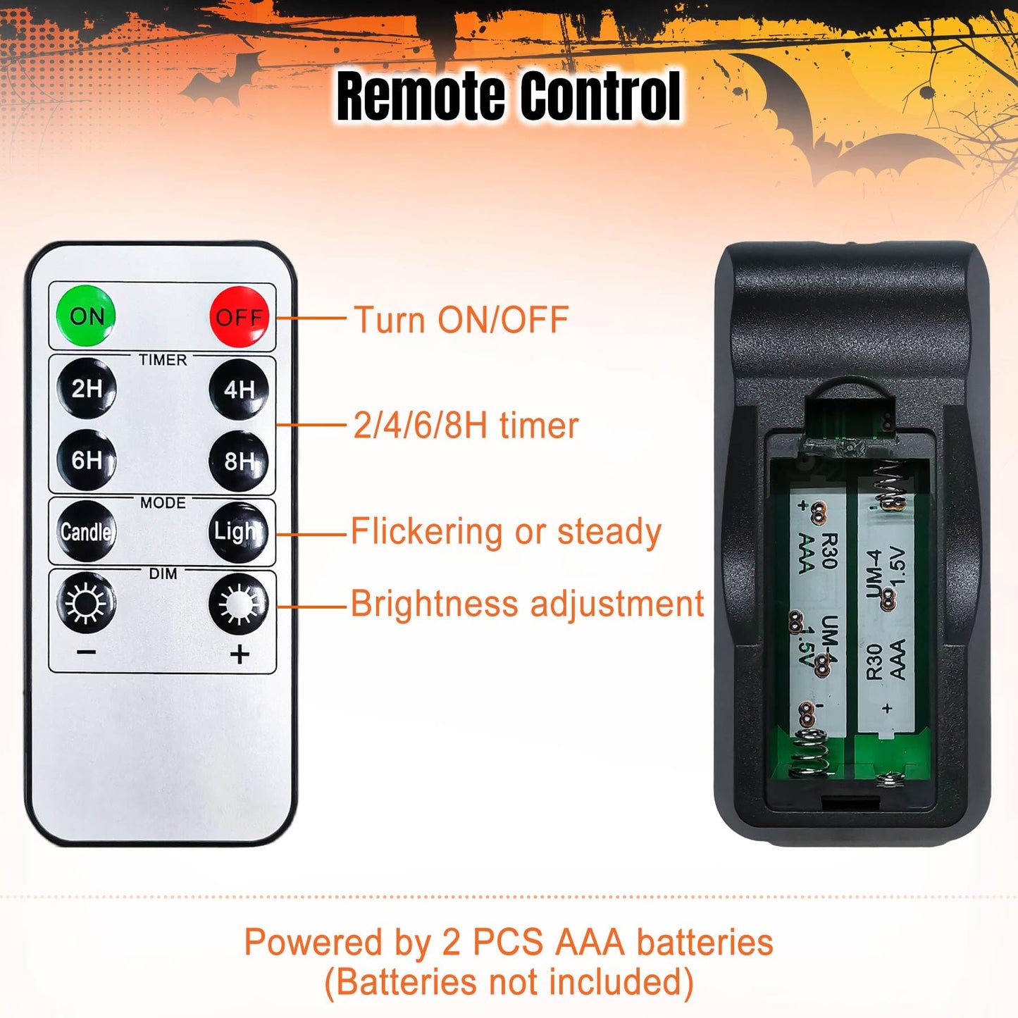 Yakpo 4 Pack Battery Operated Timer Halloween LED Pumpkin Lights with Remote, Flameless Flickering Orange Jack O Lantern Light, Outdoor Electric Orange Candle for Halloween Pumpkin Decorations