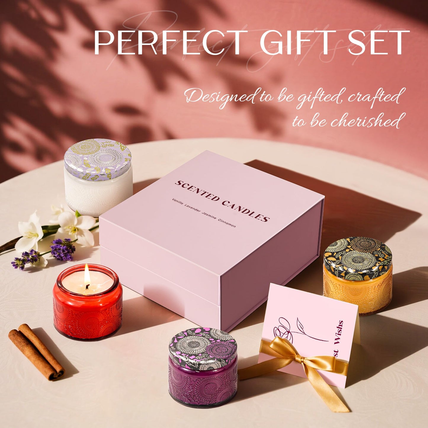 NORVENCE Candles for Women, Scented Candle Gift Set of 4, Scented Candles for Home, Birthday and Christmas Candle Gifts for Women (Vanilla, Lavender, Cinnamon, Jasmine, 14.4 oz)