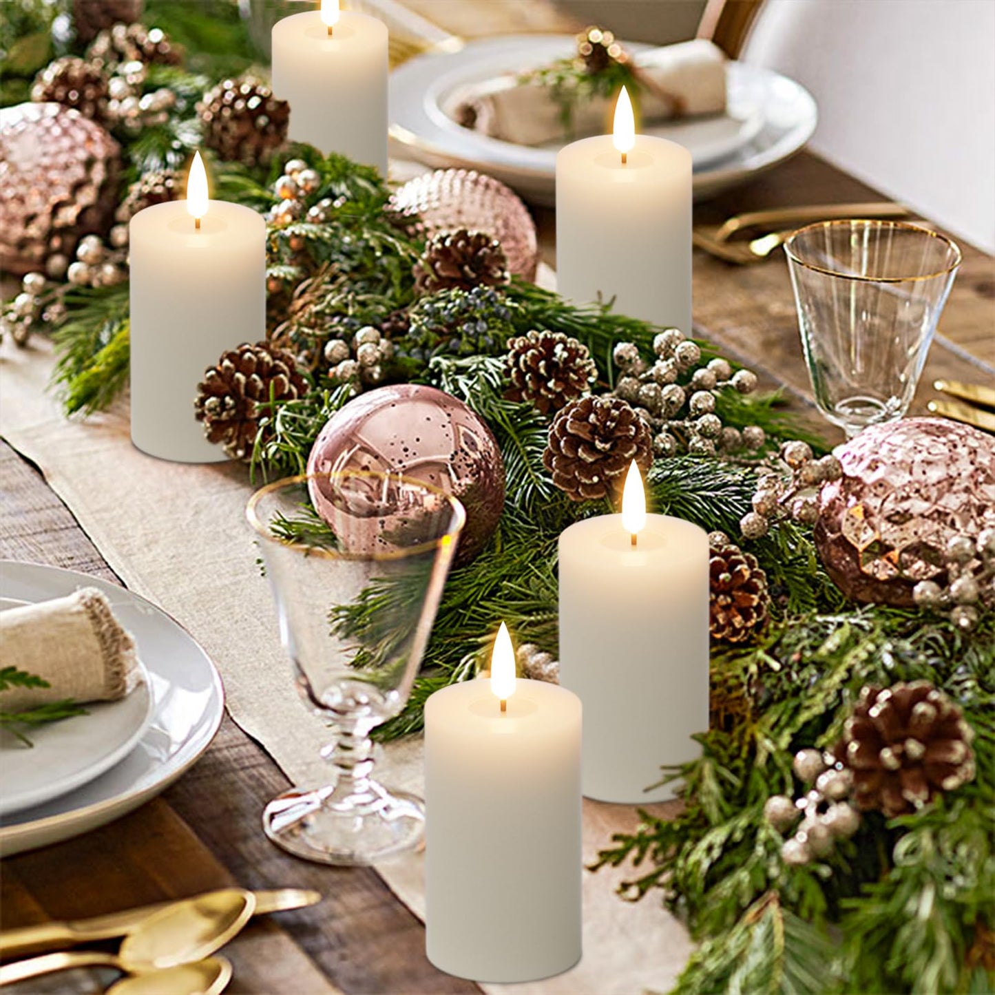 Lasumora Mirror Surface Votive Candles Battery Operated with Remote Timer, 6pcs Real Wax LED Votive Candle Realistic Flickering for Wreaths Memorial Lantern Φ 2" H 4.5” Ivory Flameless