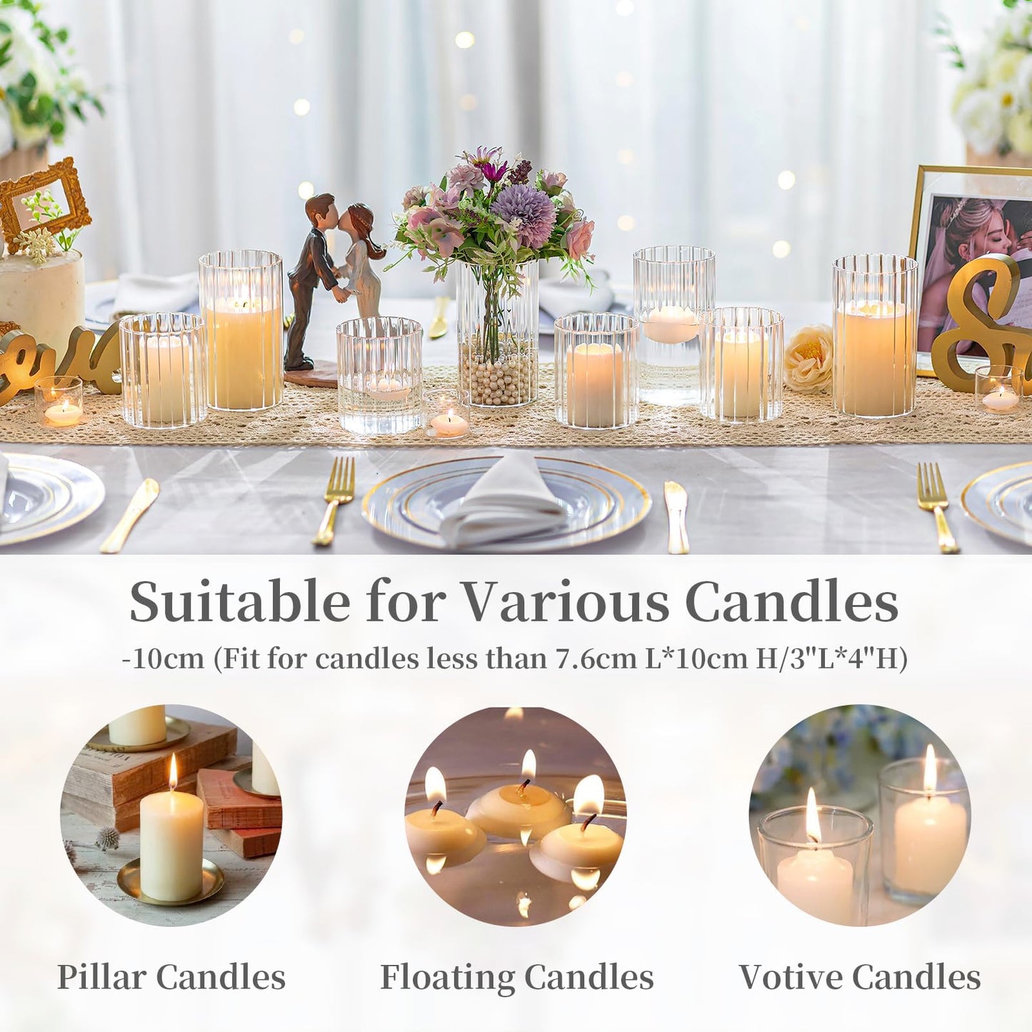 Hewory Glass Hurricane Candle Holder Set of 12, Clear Glass Candle Holders for Pillar Candles Floating Candles, 4 inch Glass Cylinder Hurricane Vases for Centerpieces Wedding Christmas Home Decor