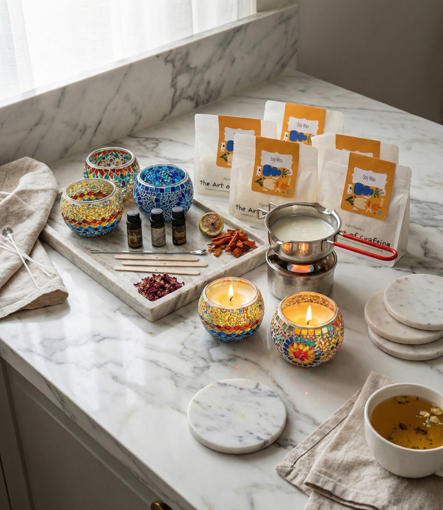 Candle Making Kit with Turkish Mosaic Holder – DIY Glass Candle Holder Craft Kit with Colorful Mosaic Tiles & All Natural Soy Wax – Handmade Arts & Crafts Complete Gift for Adults & Beginners (4)