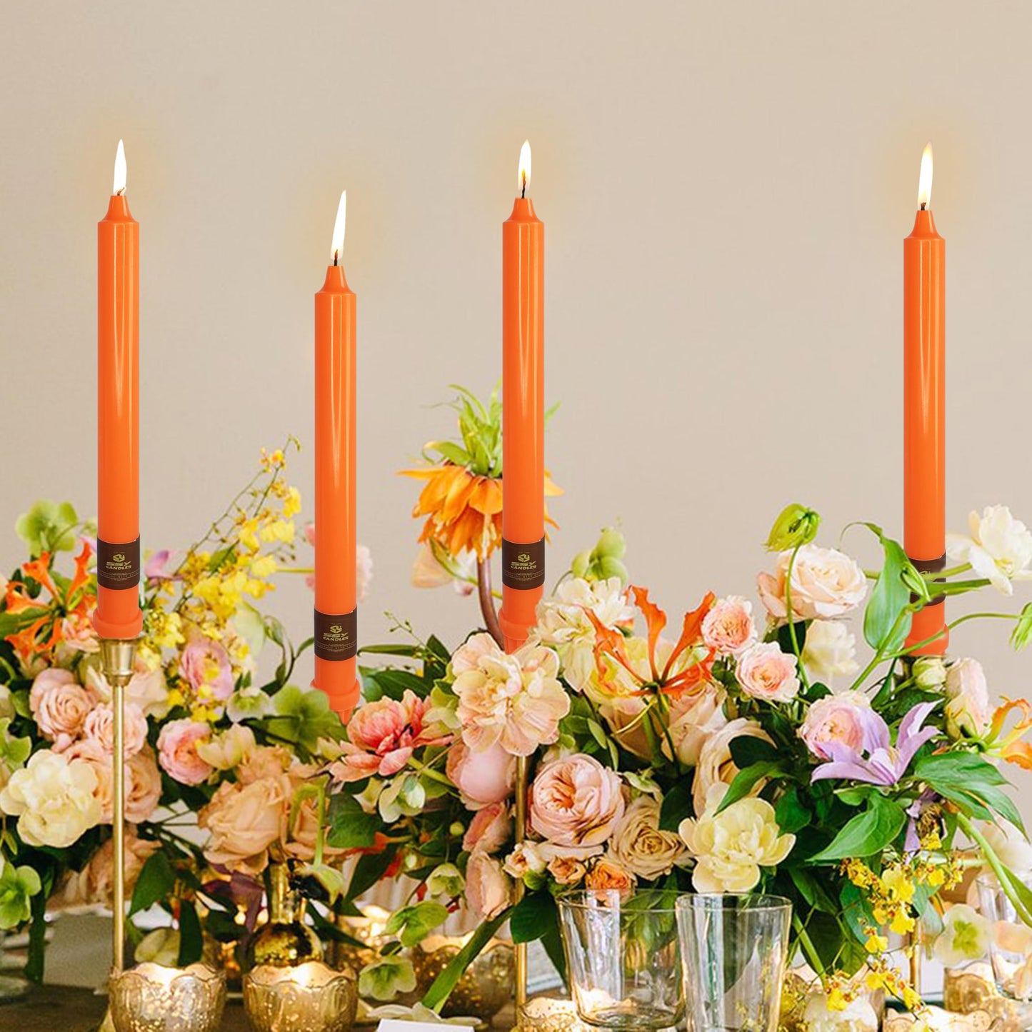 10 inch Unscented Tapered Candle 4 Pack Orange Taper Candlesticks Smokeless Candle for Halloween Thanksgiving Day Dinner Household Décor Candlesticks