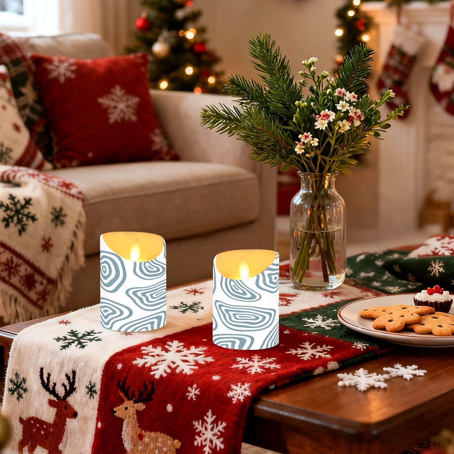 Gravopti Cirle Lines 2 Pack Flameless LED Pillar Candles with Remote & Timer, Battery Operated, Flickering Wax Candle for Wedding, Romantic Home & Party Decor