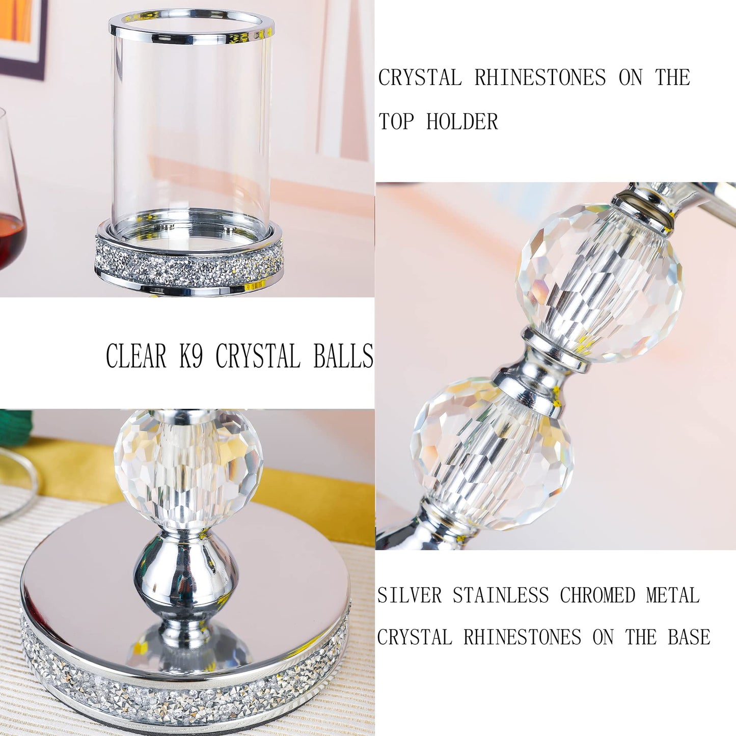 Candle Holders for Pillar Candle, Pillar Crystal Candle Holders, Candlesticks Holder for Wedding, Dining Coffee Table, Centerpieces, Home Decor CH00XM