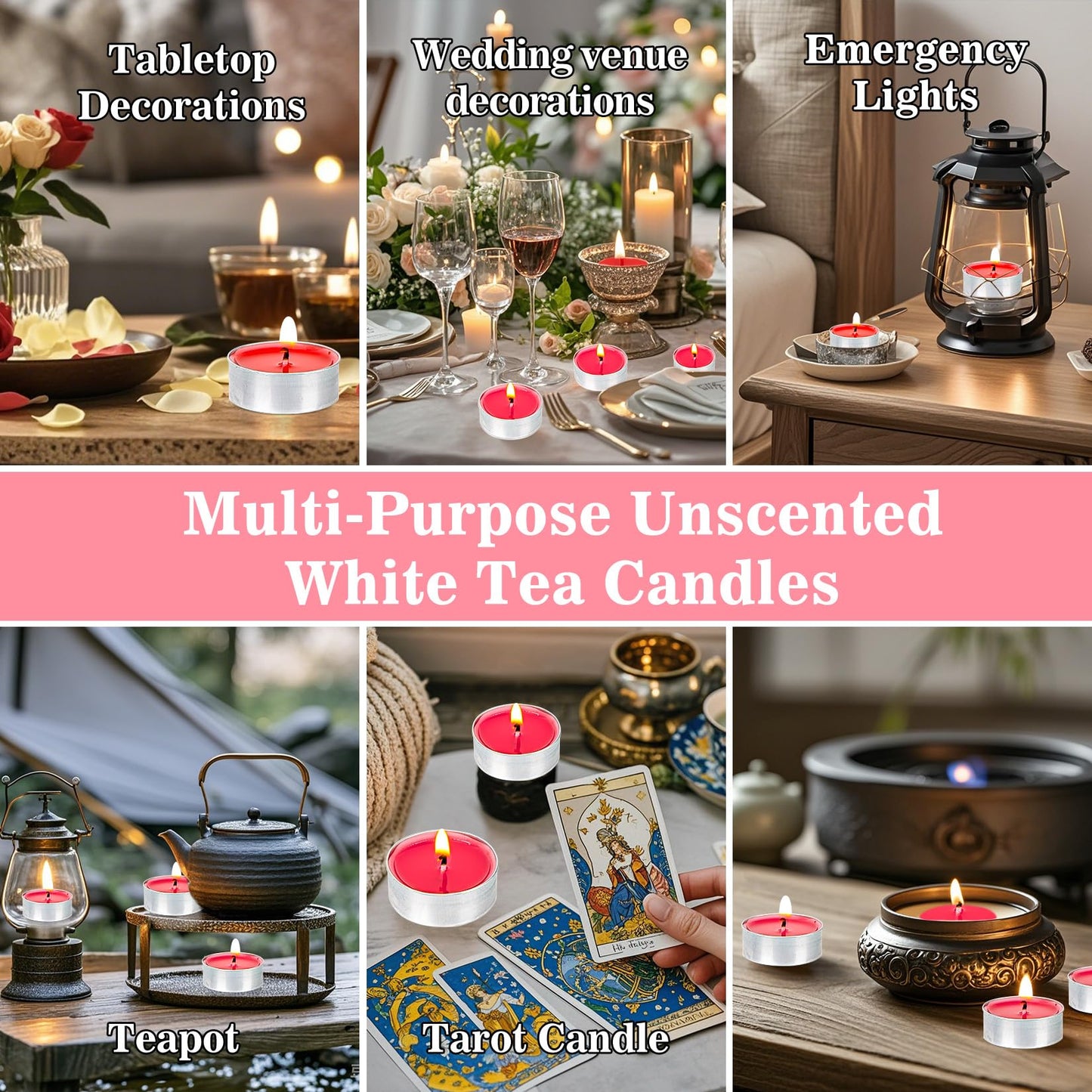 Pink Tea Lights Candles Set - MAQIHAN Mini Tealight Candles Votive Soy Candle with Cotton Wick for Home Decoration, Wedding, Emergencies, Shabbat, 25pcs