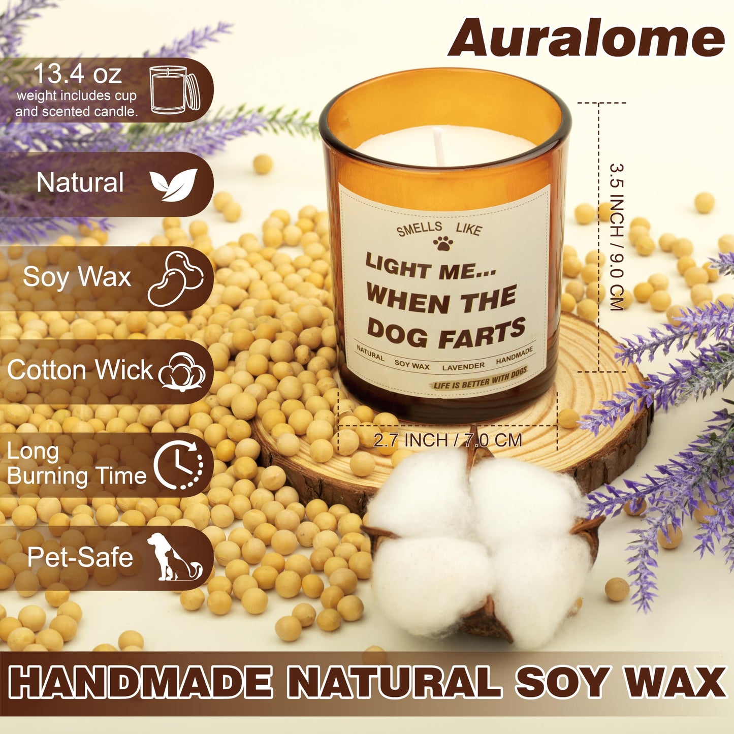 Auralome Candle Gifts for Women - Dog Mom Candles Lavender Light Me When The Dog Farts Pet Friendly Safe Scented Candle Themed Gifts Soy Wax Present Idea Funny for Pet Lovers Home Decor