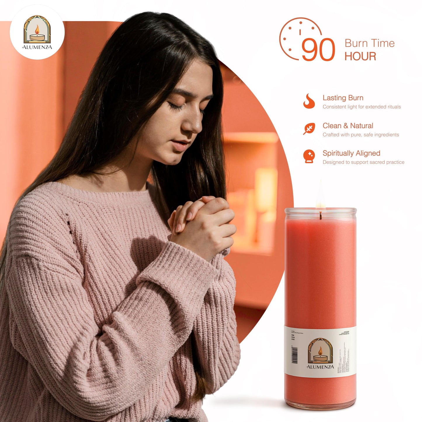 Alumenza 3 Pack Pink 7 Day Candles in Glass Jar – Paraffin Wax, Clean Burning Unscented | Large & Tall Devotional Prayer Pillar Candles for Home, Memorial, Spells, Long Lasting