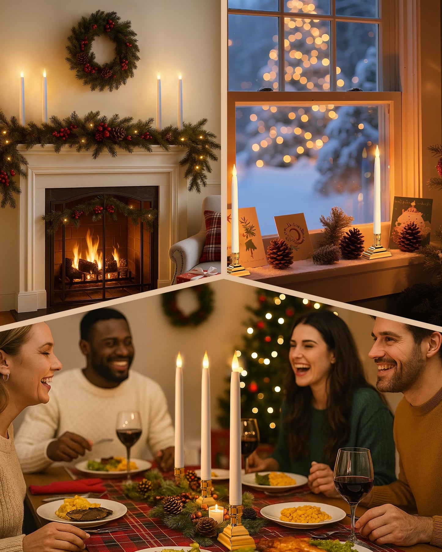 SURAIELEC 10.5'' Battery Window Taper Candles with Timer, 3000K Warm White, Flameless LED Candle for Christmas Window, Mantel, Dining Table, Gloss Gold, 4 Pack (Rechargeable Battery Not Compatible)