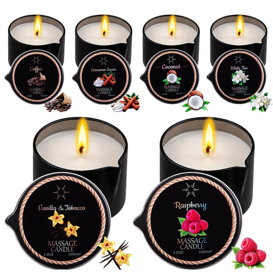 IUJOCQL 6 Pack Low Temperature Massage Oil Candle Set - Soy Wax that Melts Into Skin Nourishing Body Oil Massage Candle for Home Spa, Massage Therapy, Relaxation - Natural - 2.35 oz Each