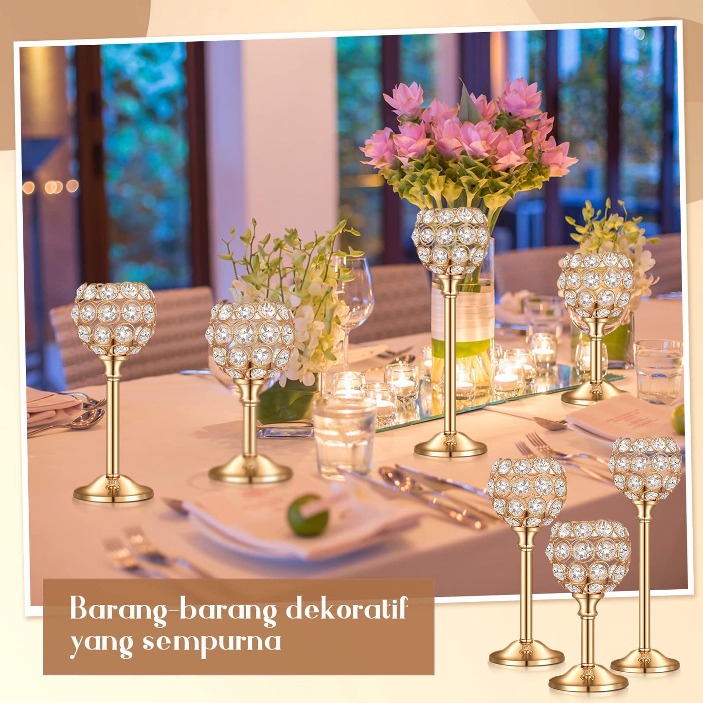 Qunclay 18 Pieces Crystal Candle Holders Bulk Candle Stick Holder Centerpieces for Table Wedding Centerpieces Crystal Decorative Tealight Dining Table Decor for Party(Gold)