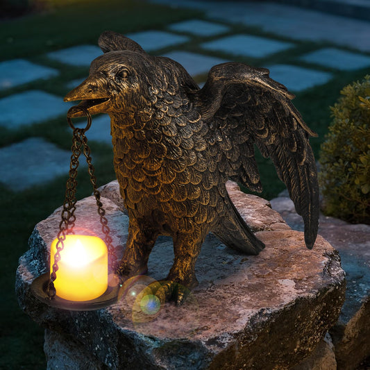 Halloween Decorations Spread Wings Raven Candle Holder Outdoor Garden Statue for Patio Decor Gothic Home Decor Half Gold