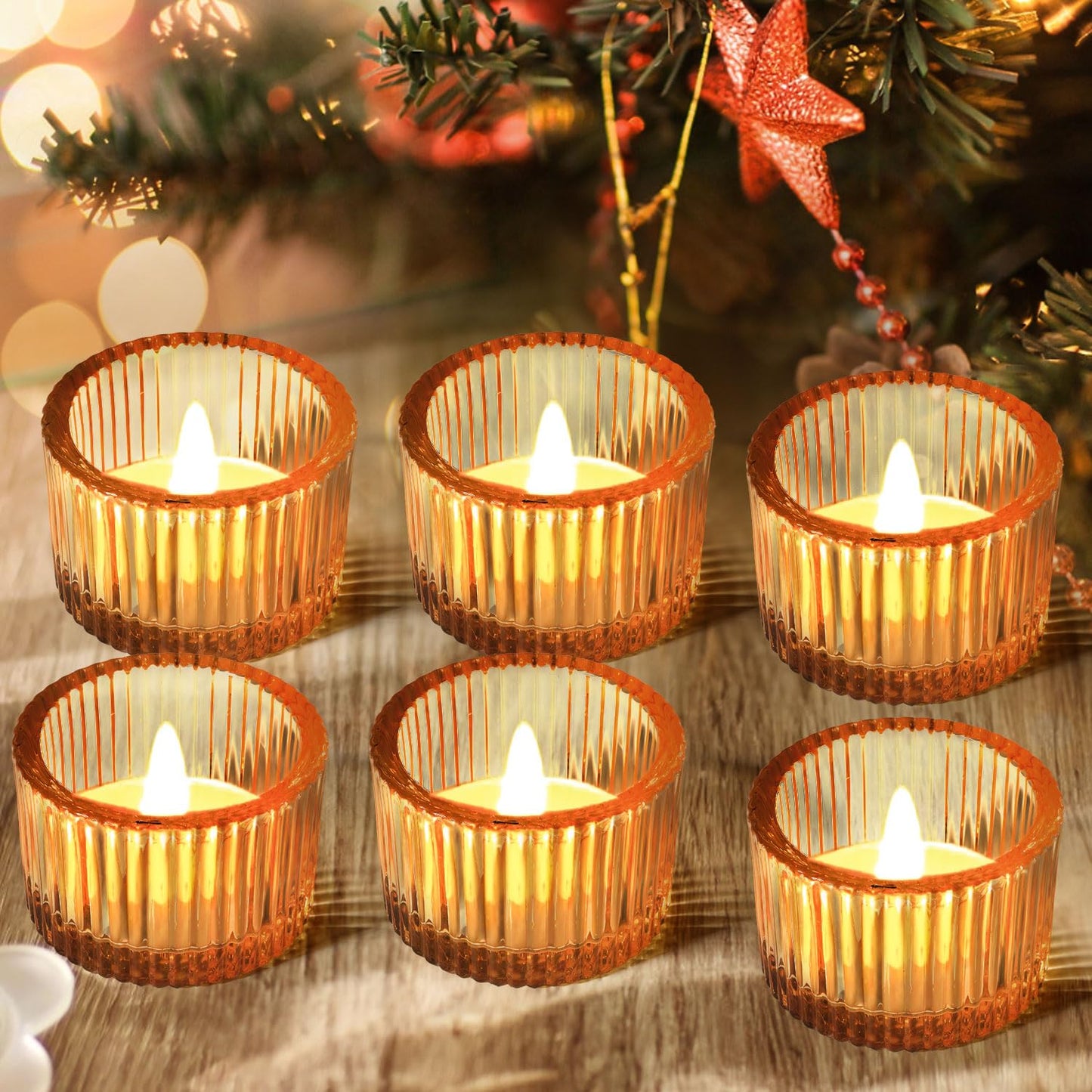 JOYIT Gold Votive Candle Holders Bulk Set of 6, Tealight Candle Holder for Wedding Table Centerpiece, Glass Small Candle Holders for Birthday Party, Valentine's Day, Home Decor (2''X 1.4'')