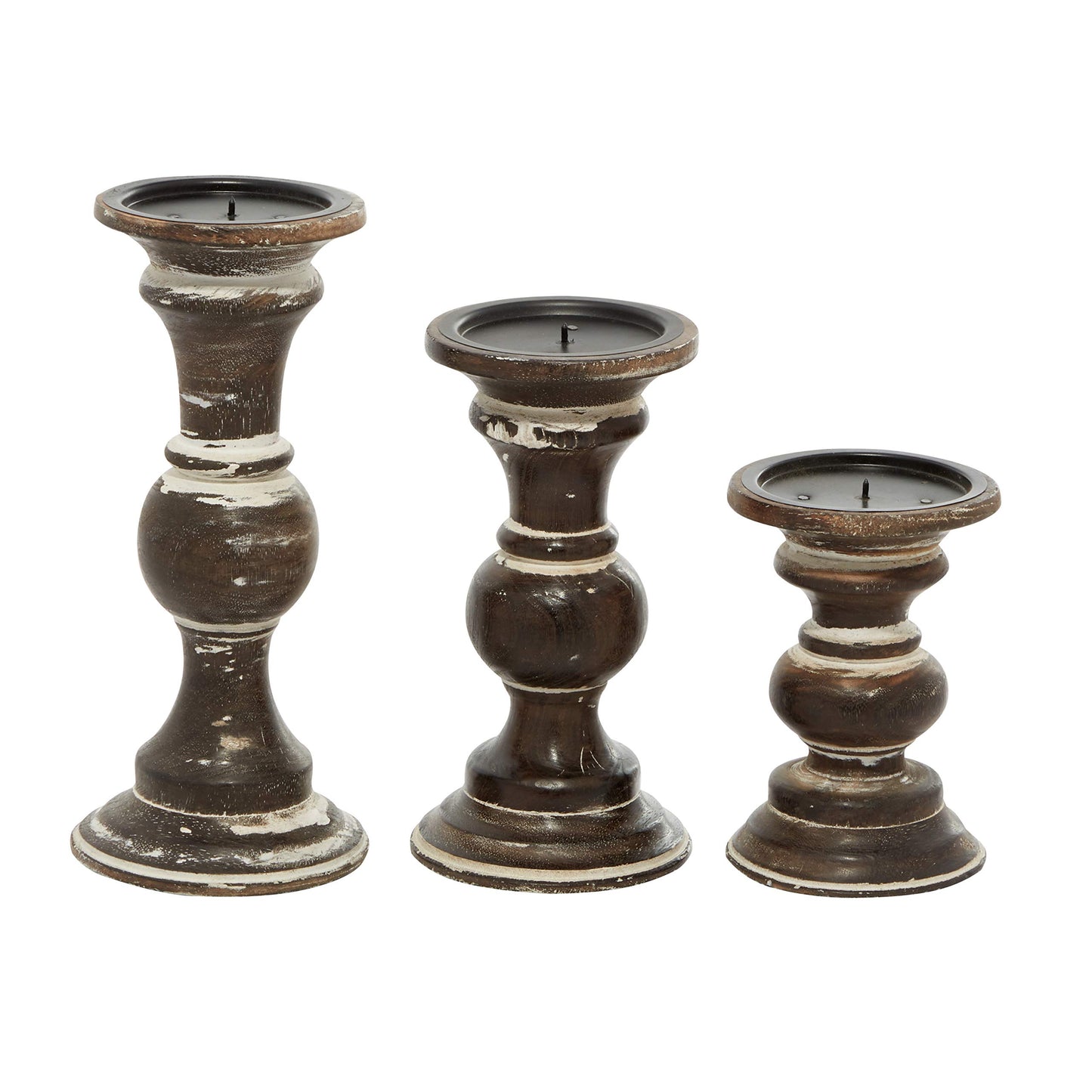 Deco 79 Wood Candle Holder, Set of 3 6', 8', 10'H, Dark Brown