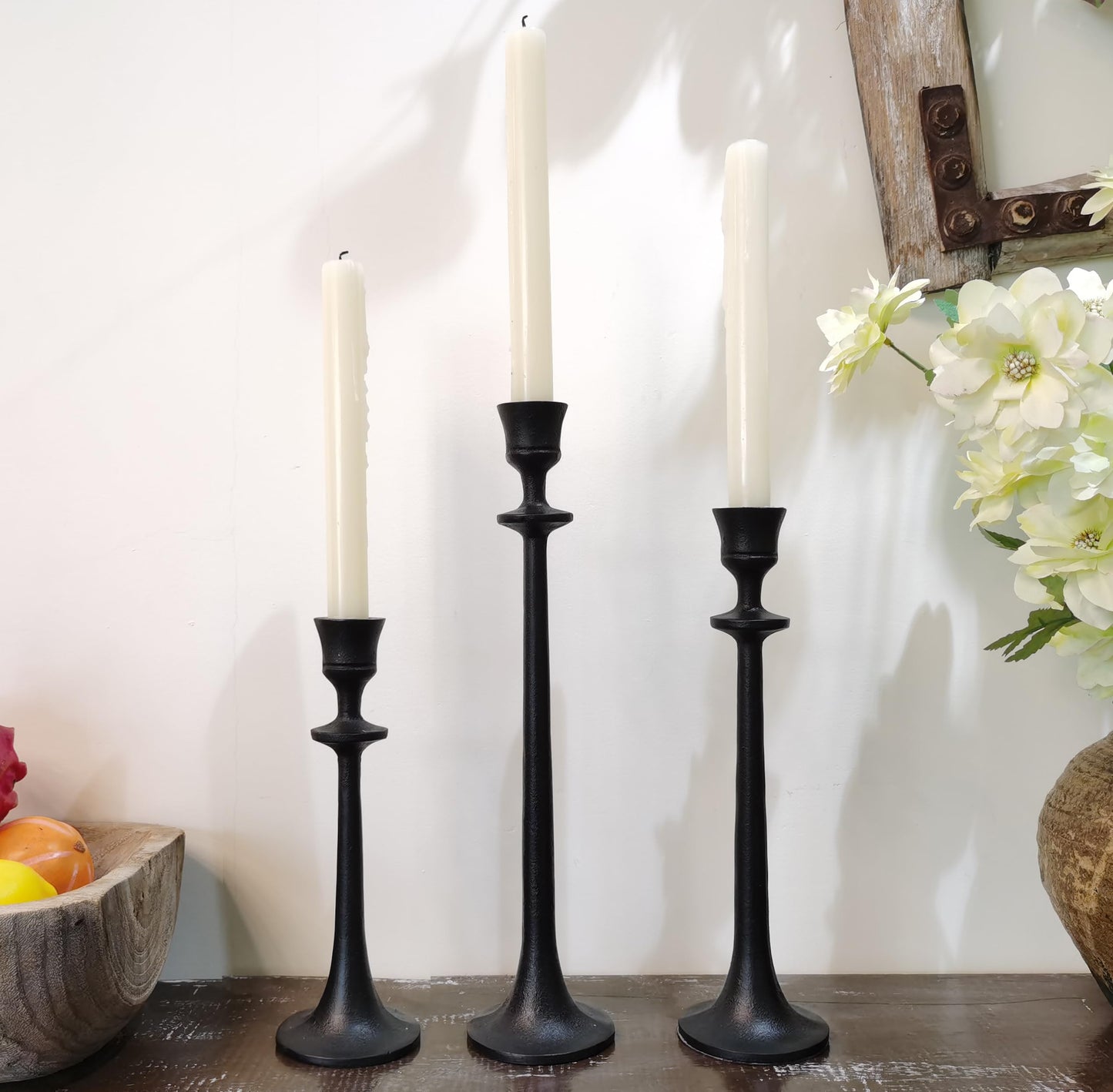 Iron Taper Candle Holder - Set of 3 Decorative Candle Stand - Candlestick Holder for Wedding, Dinning, Party - Black