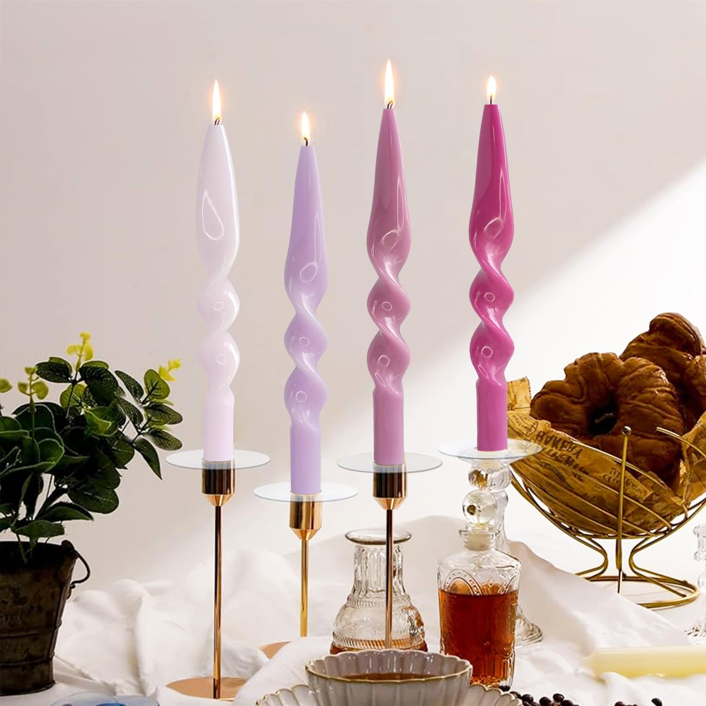 Spiral Candle Taper Candlesticks Purple Tapered Candles Smokeless Candle Sticks Colorful Twisted Candles for Wedding Home Party