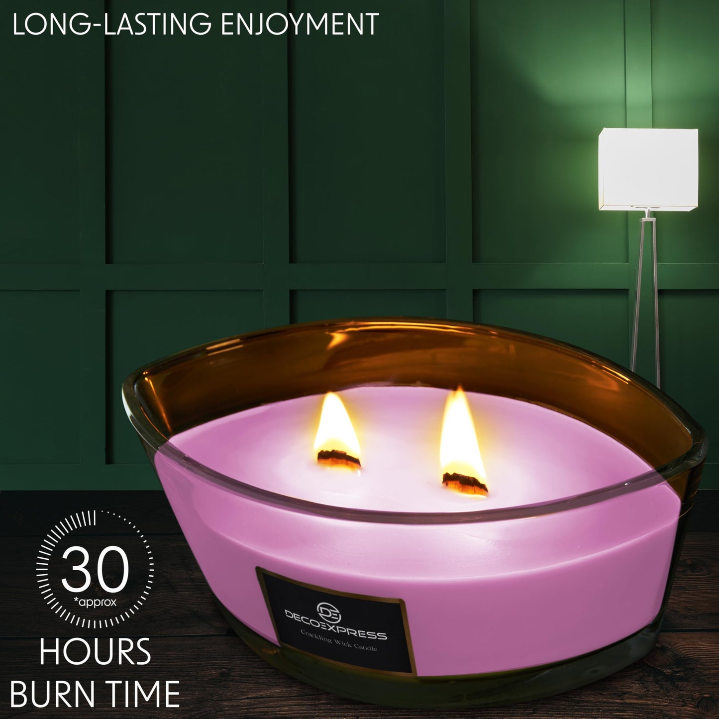 DECO EXPRESS Scented Candles, Crackle Double Wick Candles, Long 50 Hours Burn Time, Home Decor & Gift Ideas (Rose Petals)