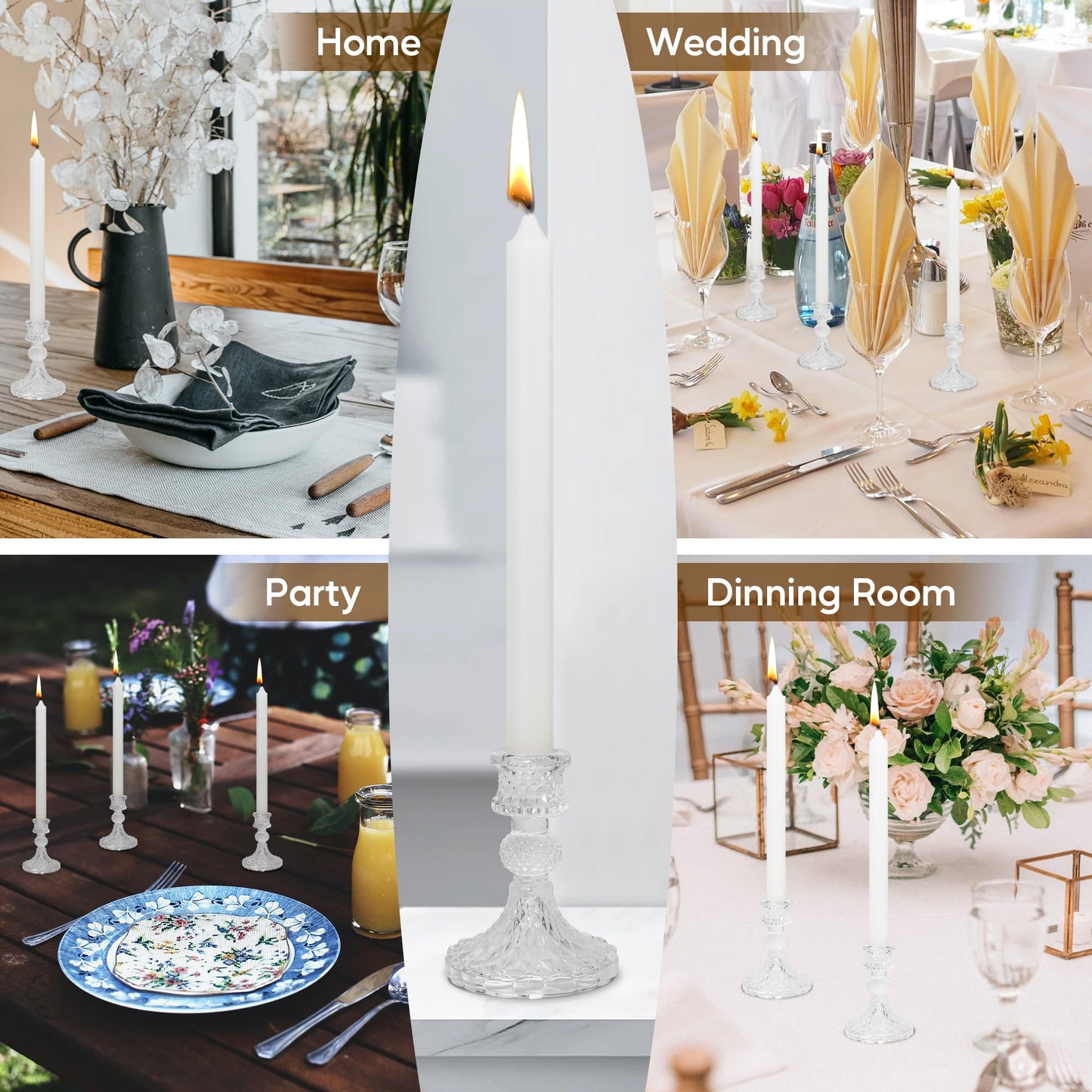 Glass Candlestick Holder Taper and Pillar Candle Holder Desktop Decoration for Wedding Dinning Party-3 Packs
