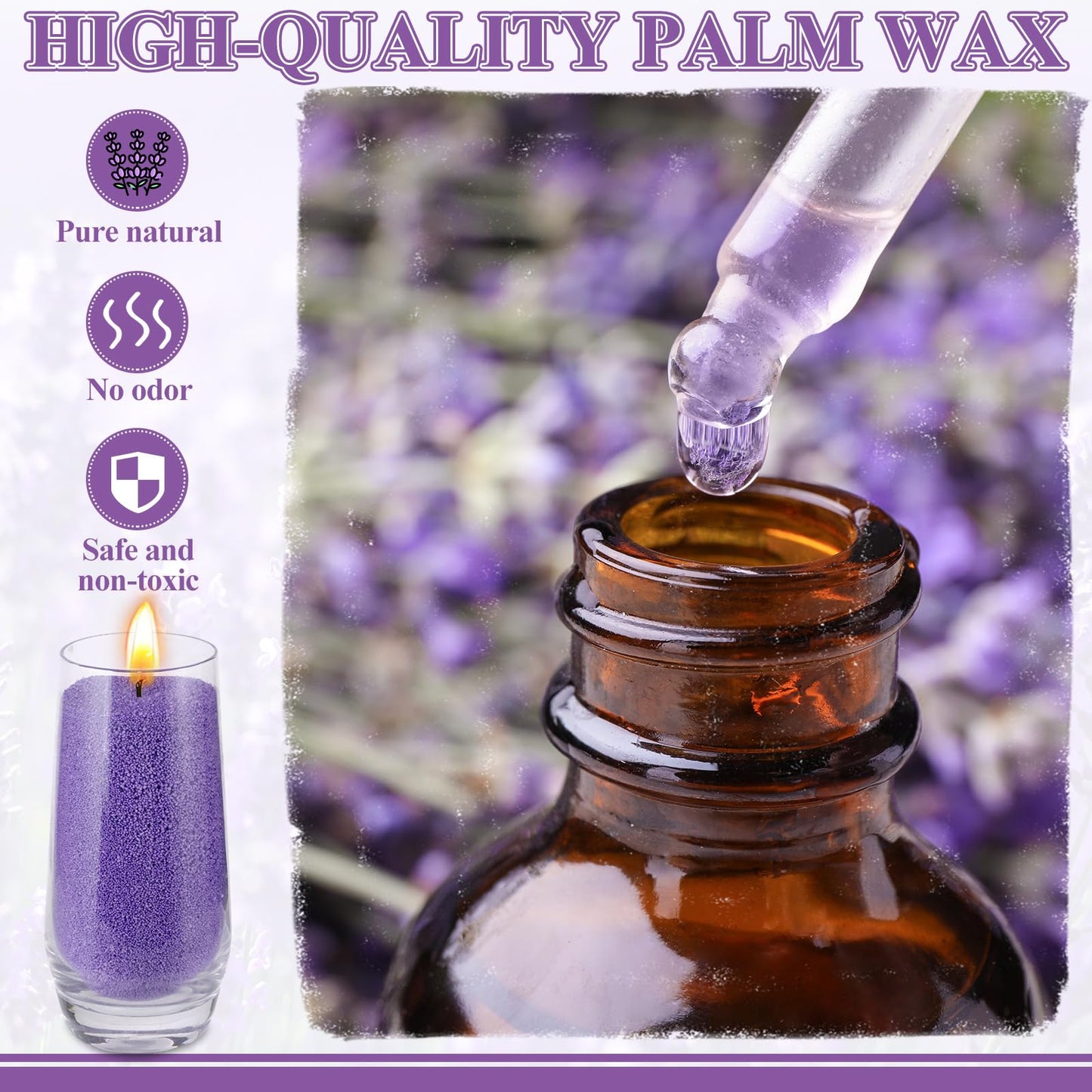 Conelist 2.2 lb Lavender Scented Pearled Candle Sand Wax Set Customized Powder Making Candles Refill Kit Palm Wax All Natural Non Toxic with 20 Wicks for Christmas Gifts DIY(Purple)