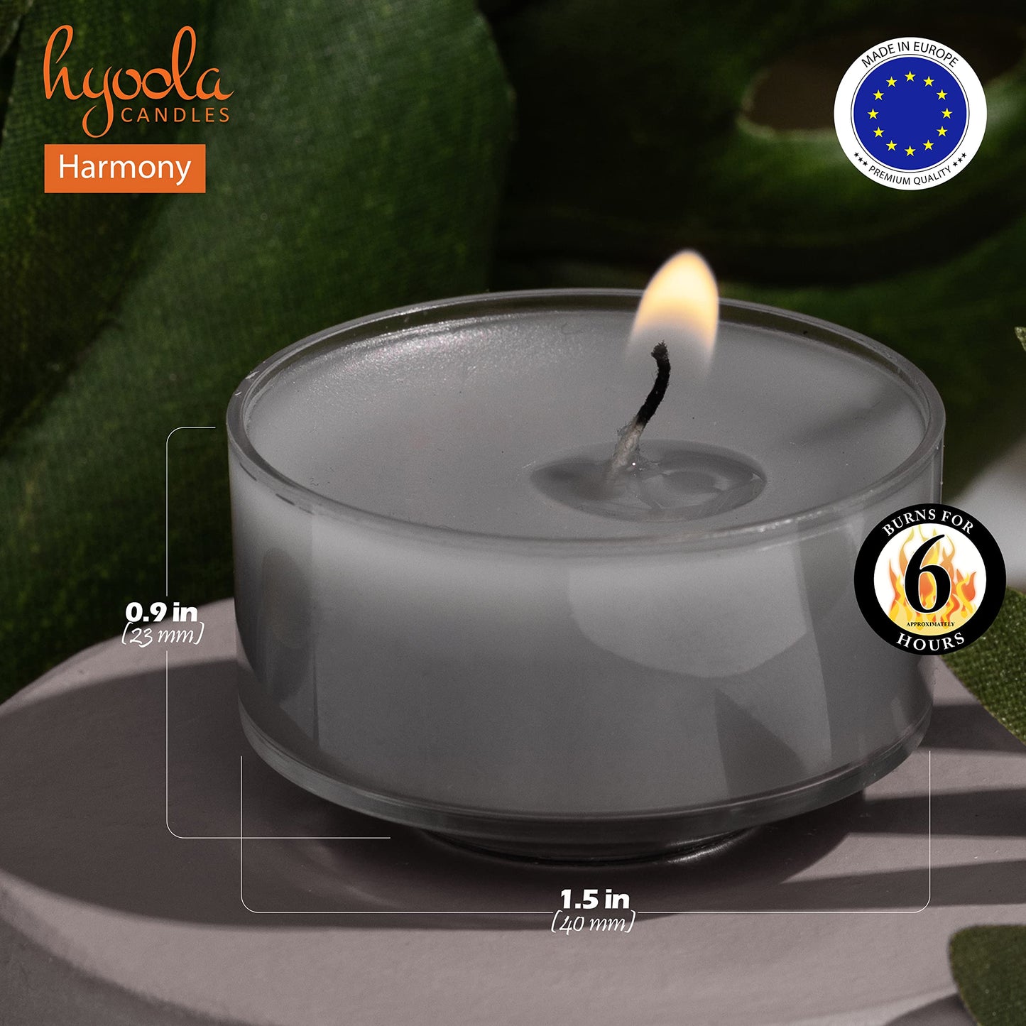 HYOOLA Scented Tealight Candles - Clear Cup - Harmony Tealight Candles Scented - 6 Hour Burn Time - 15 Pack - European Made