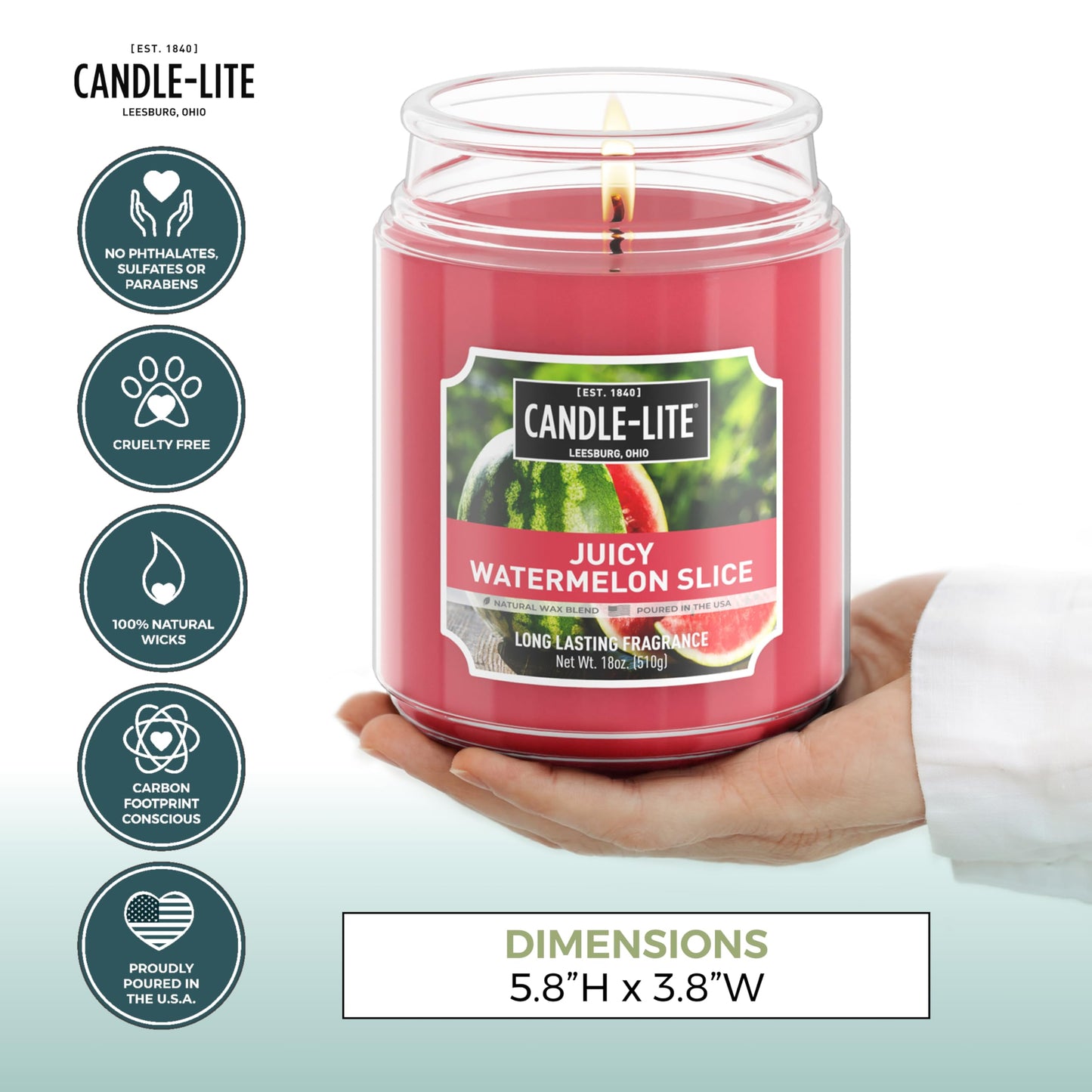 Candle-lite Scented Candles, Juicy Watermelon Slice, 18 oz Jar, Proudly Poured in The USA, Aromatherapy Candle, Single-Wick with 110 Hours of Burn Time, Perfect for Creating a Refreshing Ambiance