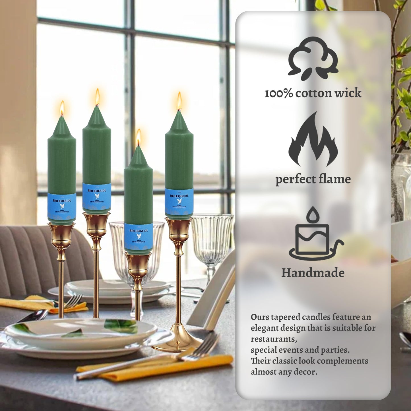Handmade Unscented Taper Candles Long Lasting Twisted Dark Green Taper Candlesticks 5 Inch Flameless Smokeless Design Elegant for Home Decor Weddings Festive Seasons