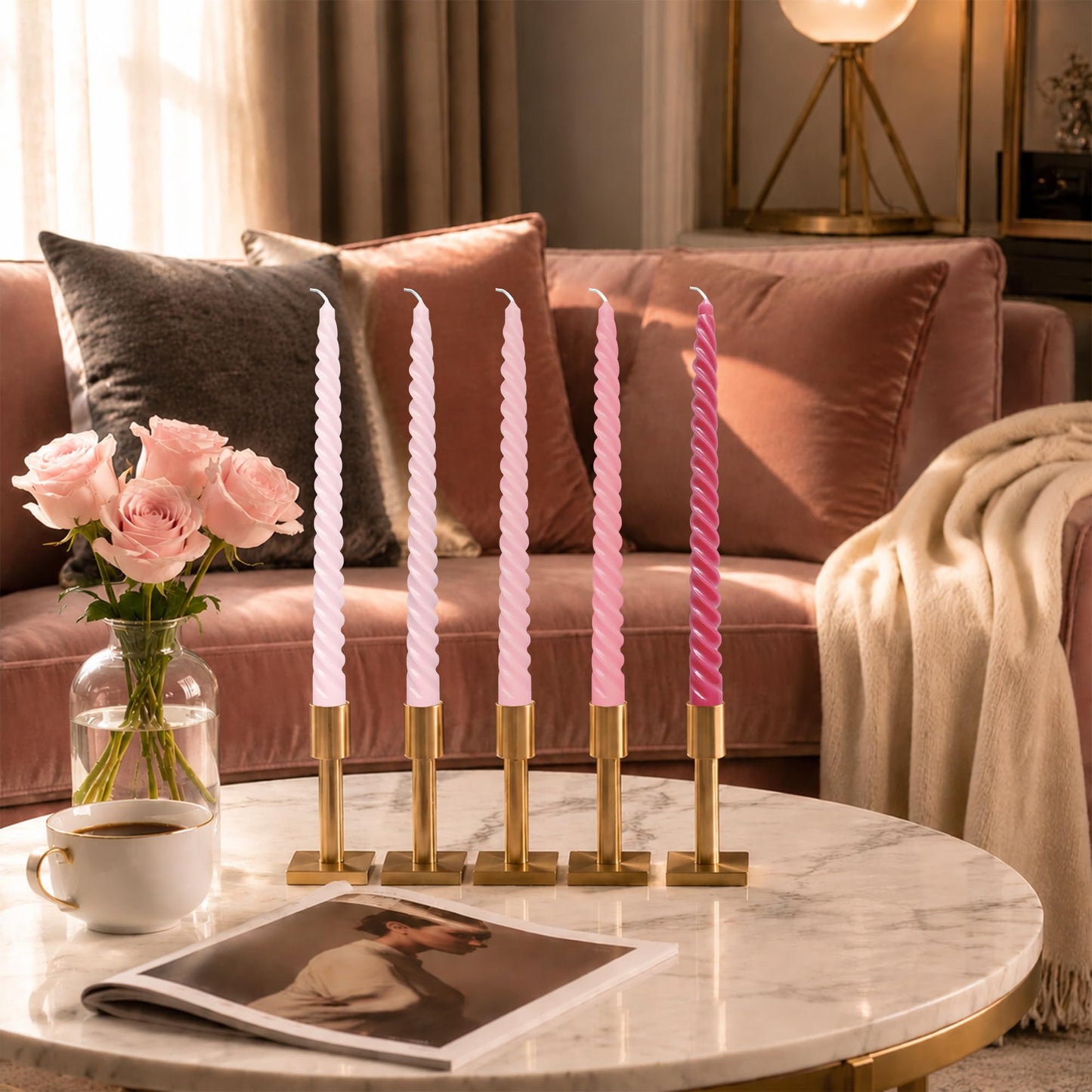 10 Inch Romantic Pink Colors Series Taper Candle Set, 10 Pack Elegant Unscented Dripless Candlesticks for Valentine’s Day, Bridal Showers and Girls' Parties and Gatherings