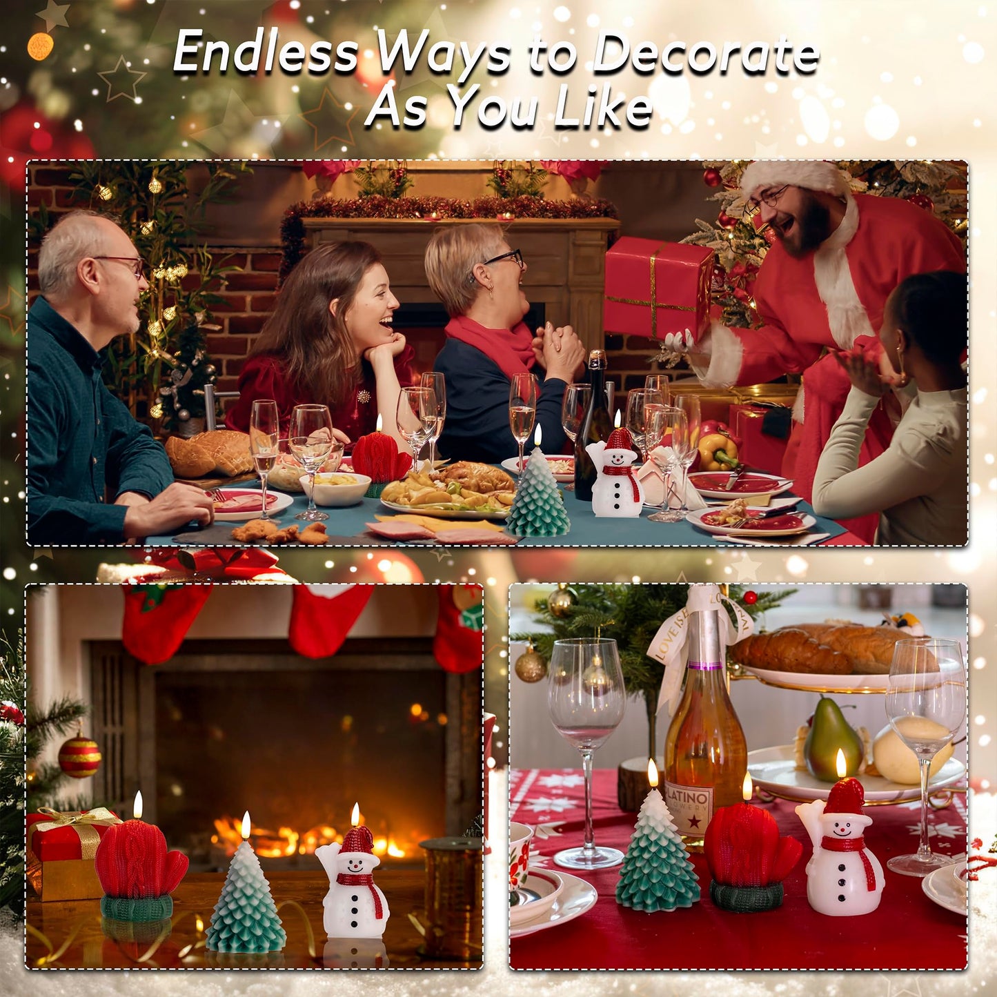AFINETH Christmas Flameless Candles with Remote, Real Wax Battery Operated Christmas Candles, Flickering Xmas LED Candles for Table Home Party Decor, Set of 3