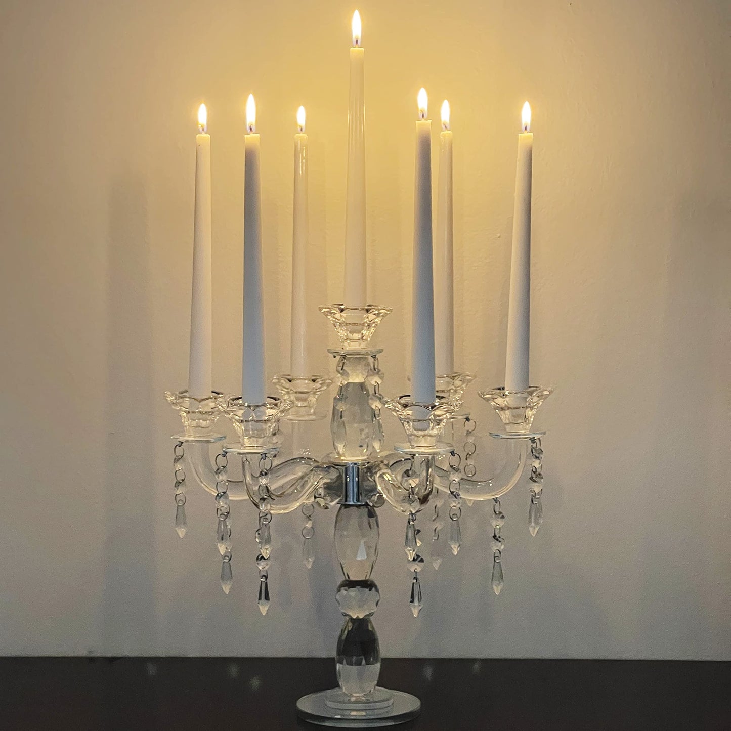 allgala Crystal Candle Holder - 7-Arm 14 Inch Crystal Taper Candlestick Candelabra - Centerpiece for Home Wedding Event and Party Festival