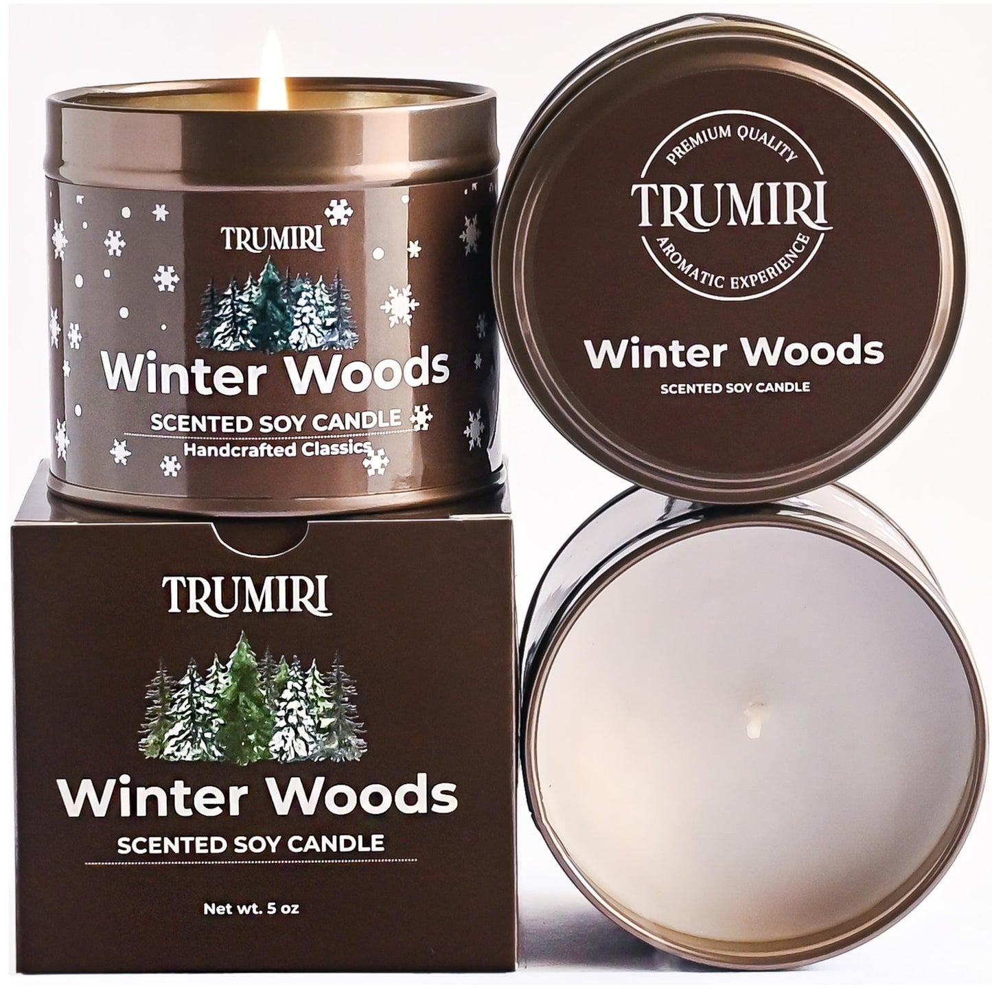 Winter Woods - Soy Candles for Home Scented - for Fall Christmas Holidays - 5oz Natural Clean Non Toxic - Long Lasting Highly Scented Pet Safe Luxury Tin - Velas Aromáticas Para el Hogar - Pine Candel