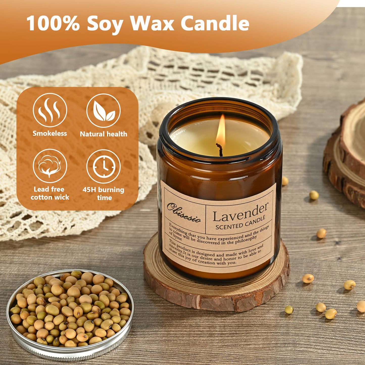 Obisesio Candles 2 Pack, Candles for Home Scented, Aromatherapy Candle Gift Set for Women Soy Wax Long Lasting Amber Jar Candles for Birthday Housewarming Mother's Valentine Day(Vanilla & Lavender)