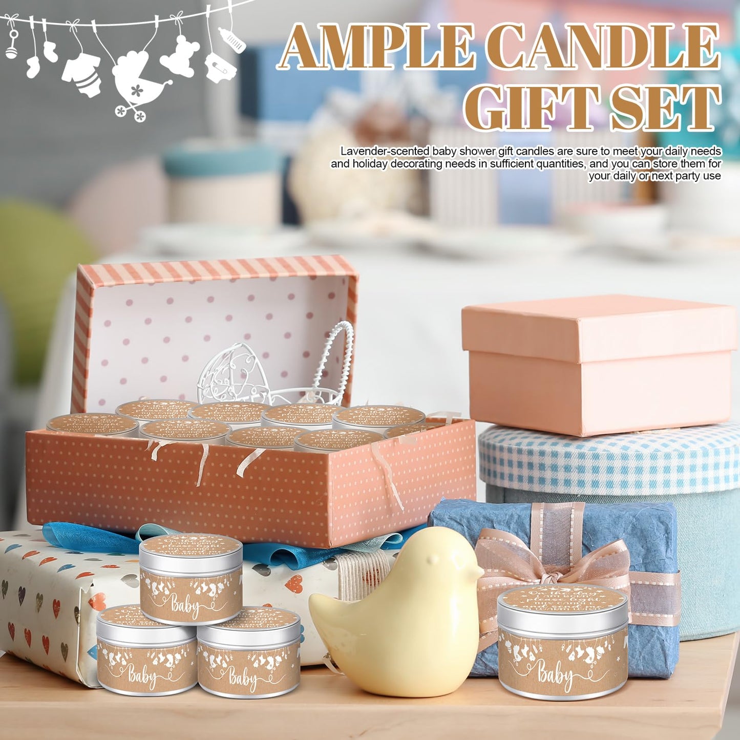 MTLEE 24 Pcs Kraft Paper Baby Shower Party Favors Candles Lavender Scented Baby Shower Favors for Guests Rustic Tealights Candles Gender Reveal Return Gifts (1.2 oz, Khaki)