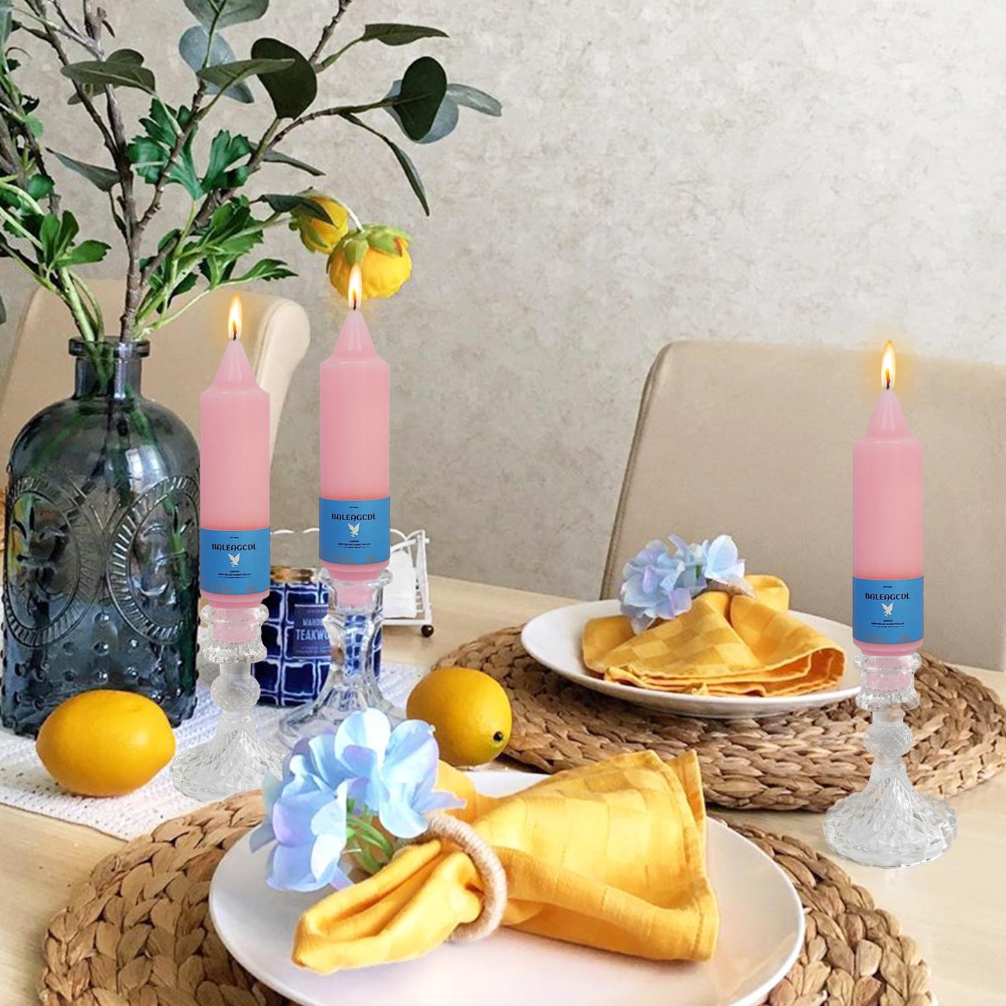 Handmade Unscented Long Lasting Twisted Pink Taper Candles 5 Inch with Smooth Flame Elegant Design and Smokeless Candle Perfect for Home Décor Weddings
