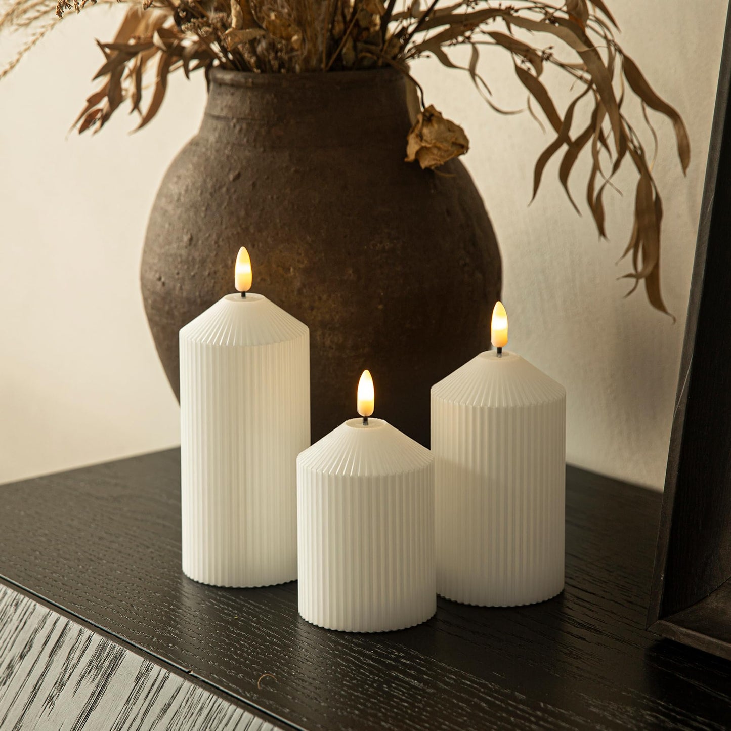 LUSHARBOR Flameless Candles with Remote, 3 Pack Battery Operated Candles Flickering Real Wax LED Fake Pillar Candles with Timer for Wedding Home Party, White