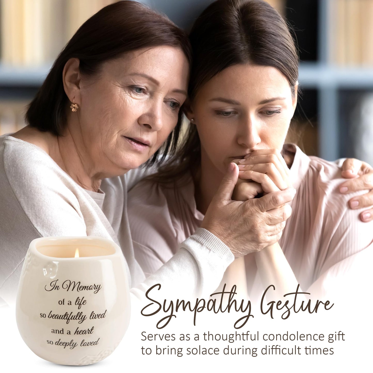 Pavilion 'In Memory, Beautifully Lived' 19178 - White Ceramic Candle with Soy Wax in a Delicate Floral Scent, Thoughtful Sympathy, Remembrance, and Condolence Gift - 8 Ounces