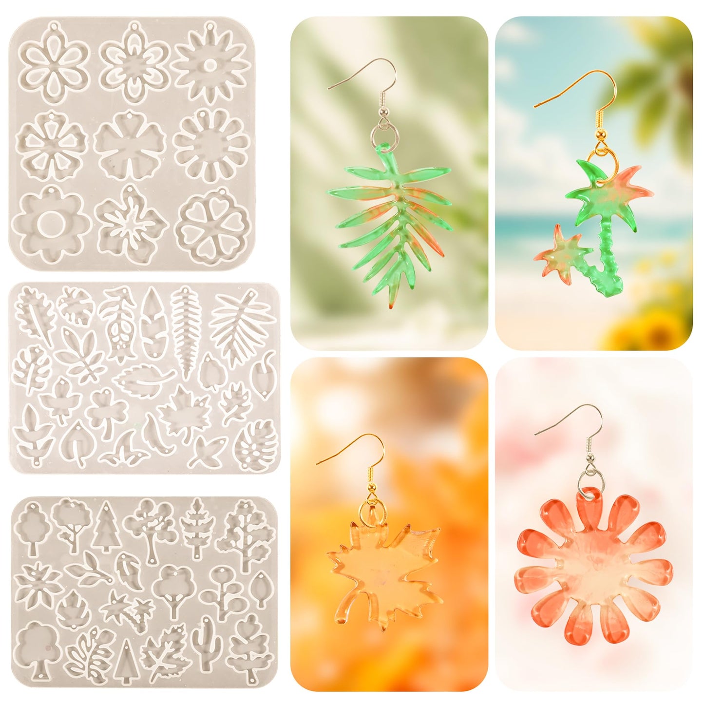 3 Pack Leaf/Flower/Tulip Pendant Earring Nacklace Resin Mold - Resin Casting Silicone Molds for Home Decor & Candle Making Wave Spiral Mold