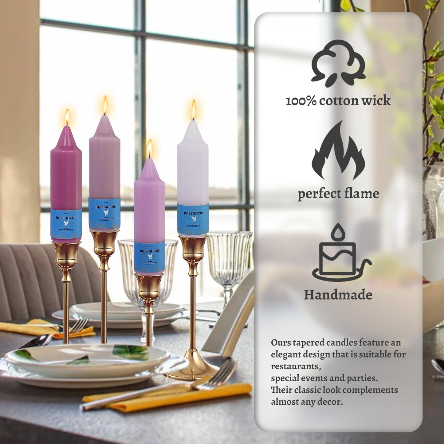 Handmade Unscented Taper Candles Long Lasting Burn Candles Gradient Purple Candles 5inch Short Candlesticks Elegant Design for Home Décor Weddings Festive Seasons