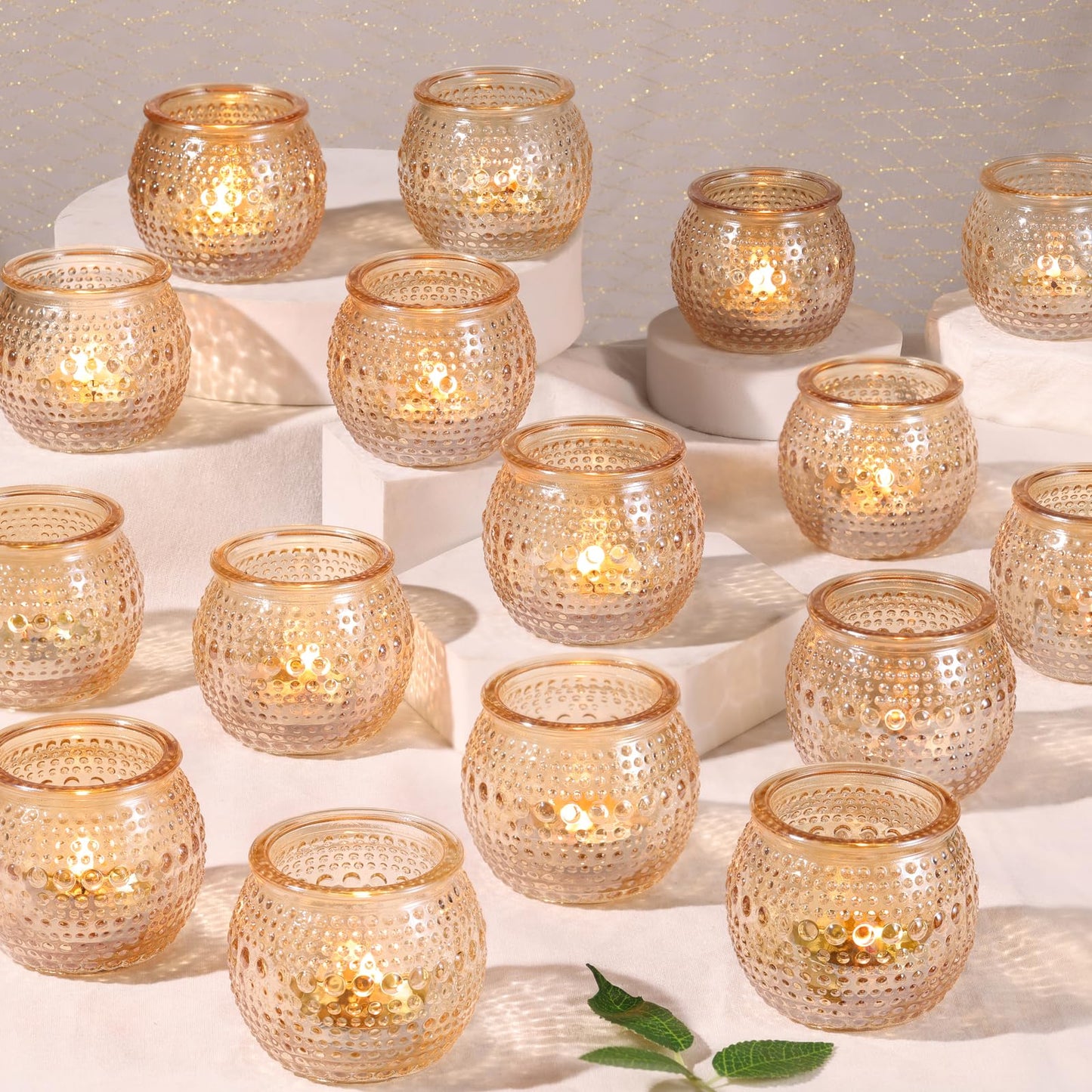 40 Pcs Gold Votive Candle Holders, Round Tea Light Candle Holders with Polka Dot Embossed, Gold Table Centerpieces for Weddings, Home Decor, Baby Shower, Special Occasions