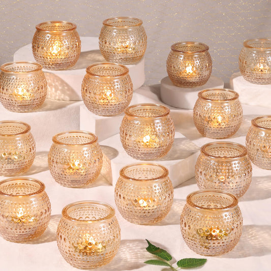 40 Pcs Gold Votive Candle Holders, Round Tea Light Candle Holders with Polka Dot Embossed, Gold Table Centerpieces for Weddings, Home Decor, Baby Shower, Special Occasions