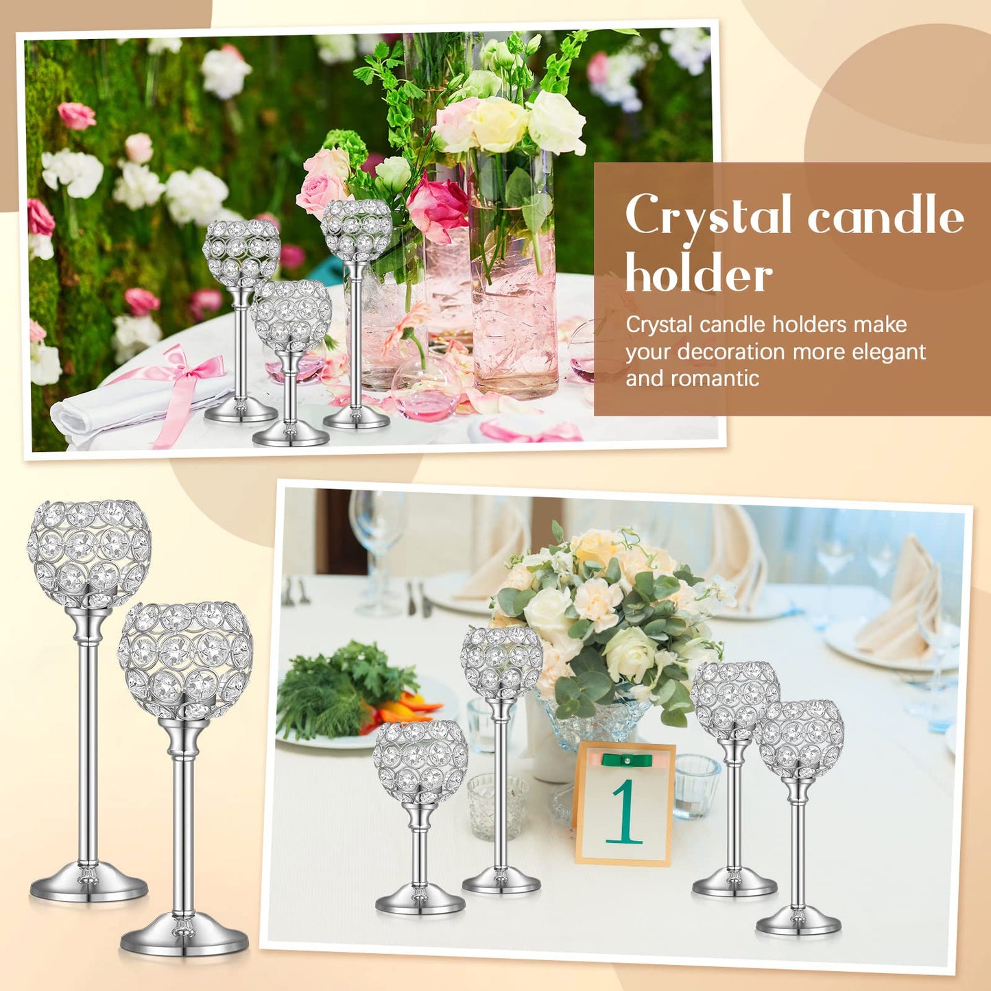 Qunclay 18 Pieces Crystal Candle Holders Bulk Candle Stick Holder Centerpieces for Table Wedding Centerpieces Crystal Decorative Tealight Dining Table Decor for Party(Silver)