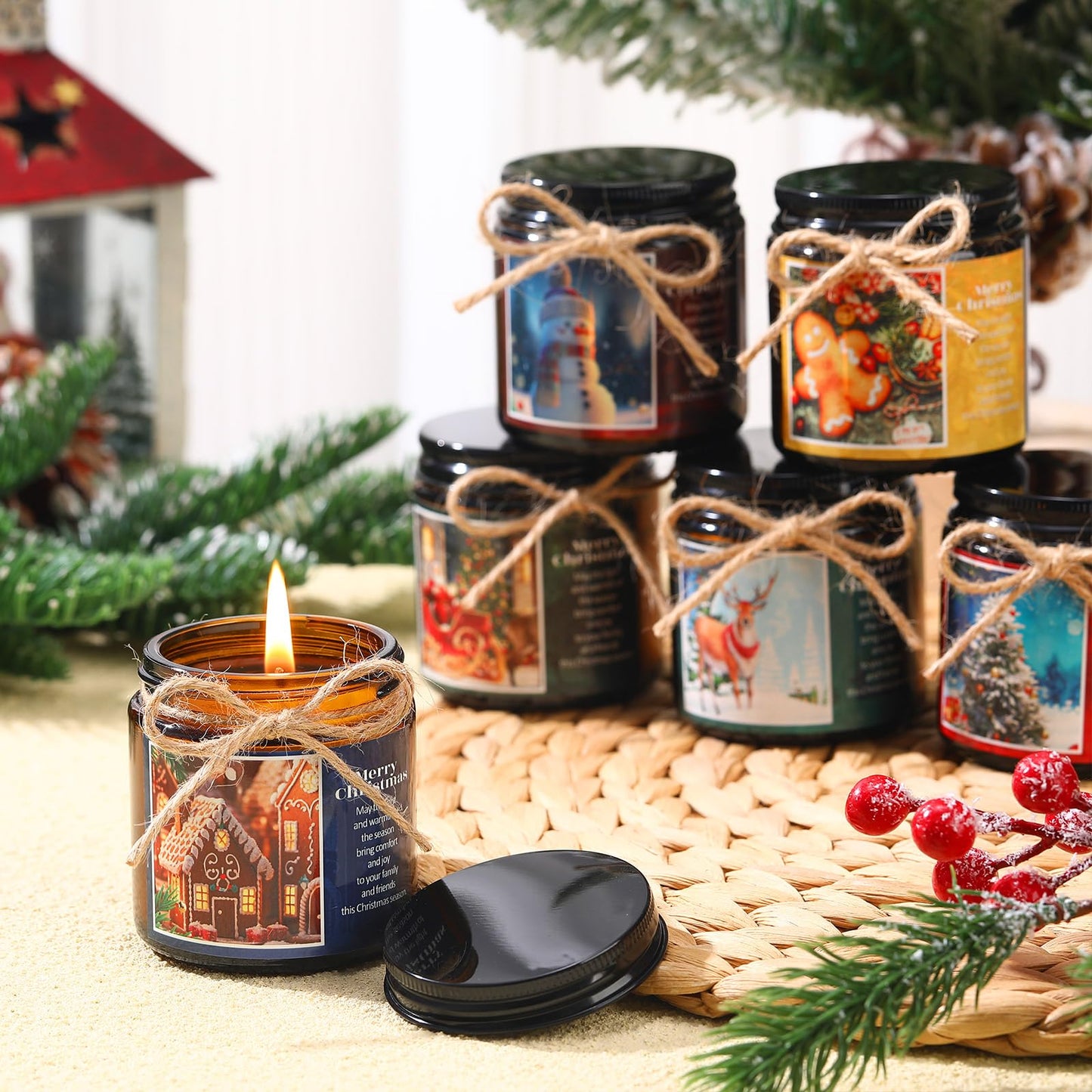MTLEE 6 Pcs Christmas Candles Gifts Bulk Scented Candle Jars for Coworkers Women Aromatherapy Candles for Home Xmas Birthday Gifts Yoga(Retro Style)