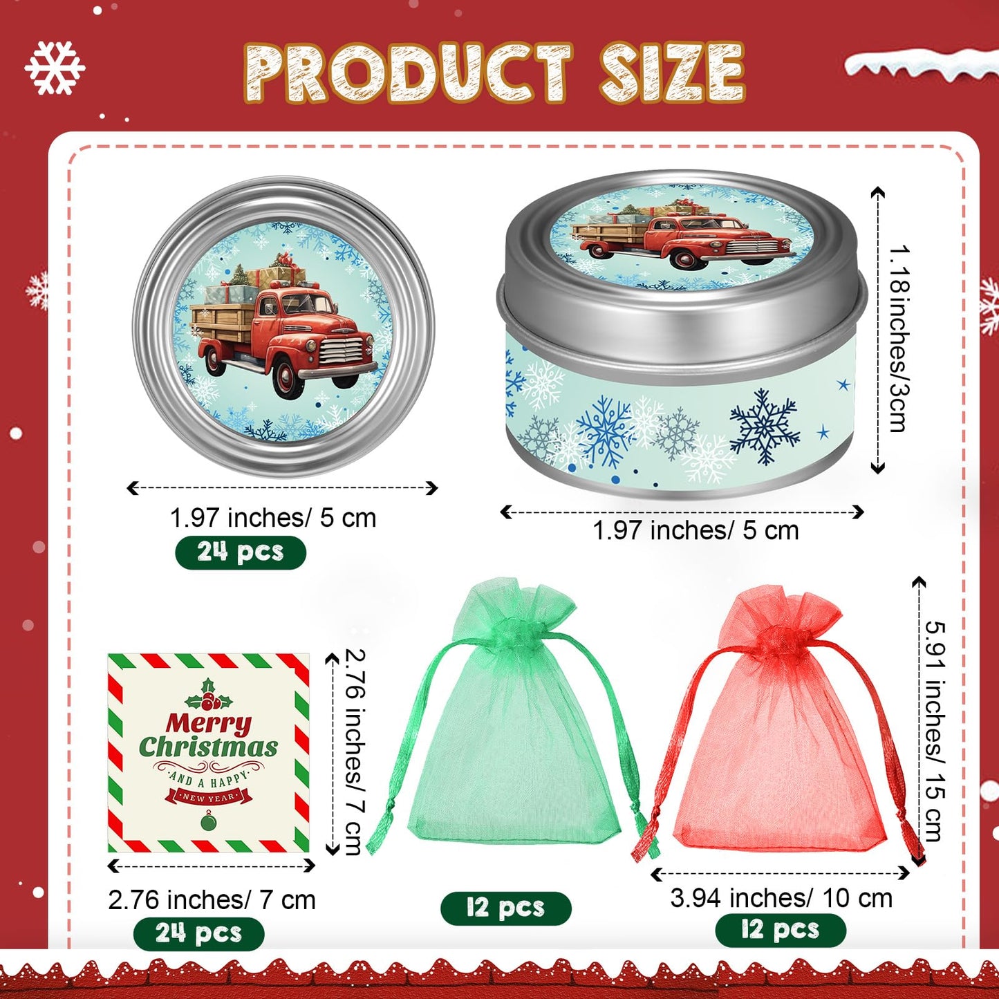MTLEE 24 Sets Christmas Scented Soy Wax Candles Aromatherapy Candles with Organza Bag and Cards Bulk, Portable Travel Tin Candle Party Favors Christmas Gifts for New Year Home Supplies(Retro)
