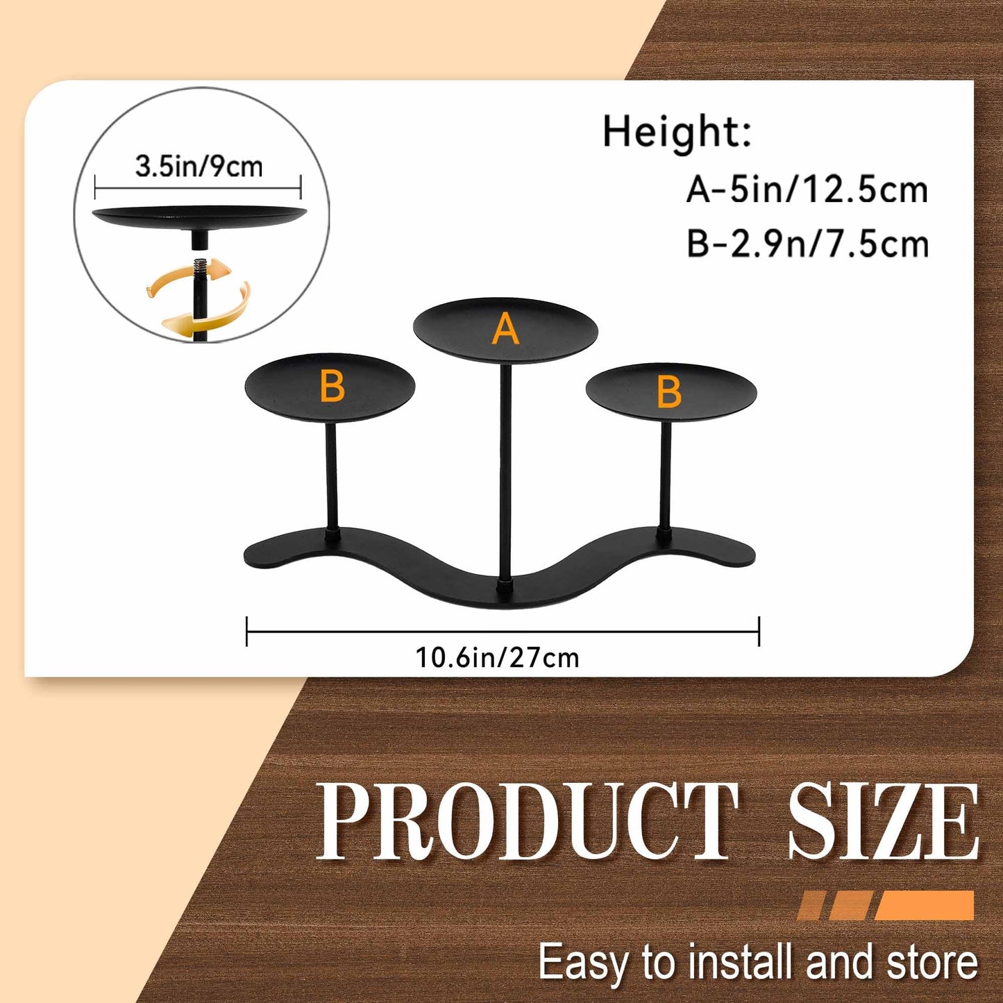 Black Iron Candelabra Candle Holder: Metal Candelabra Centerpiece Decor - 3 Arm Candle Holder Stand for Pillar Candles