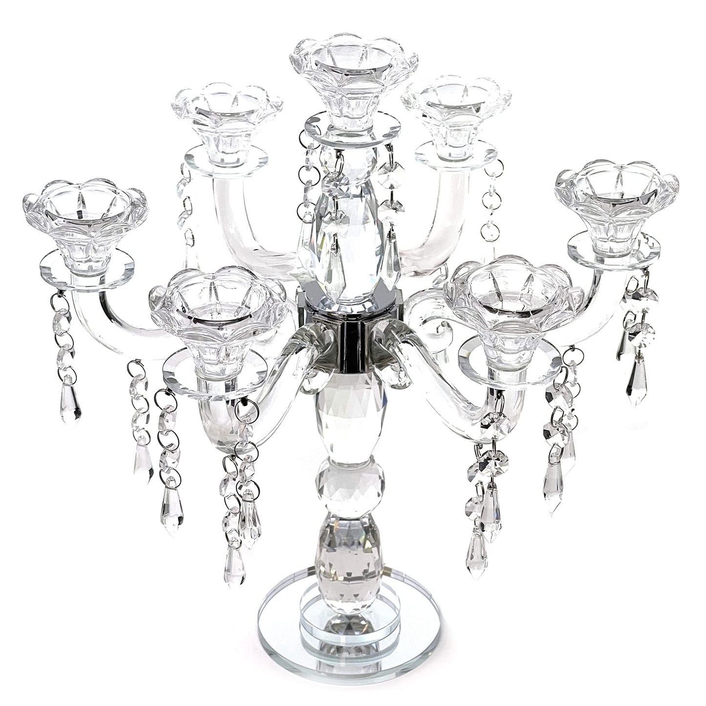 allgala Crystal Candle Holder - 7-Arm 14 Inch Crystal Taper Candlestick Candelabra - Centerpiece for Home Wedding Event and Party Festival